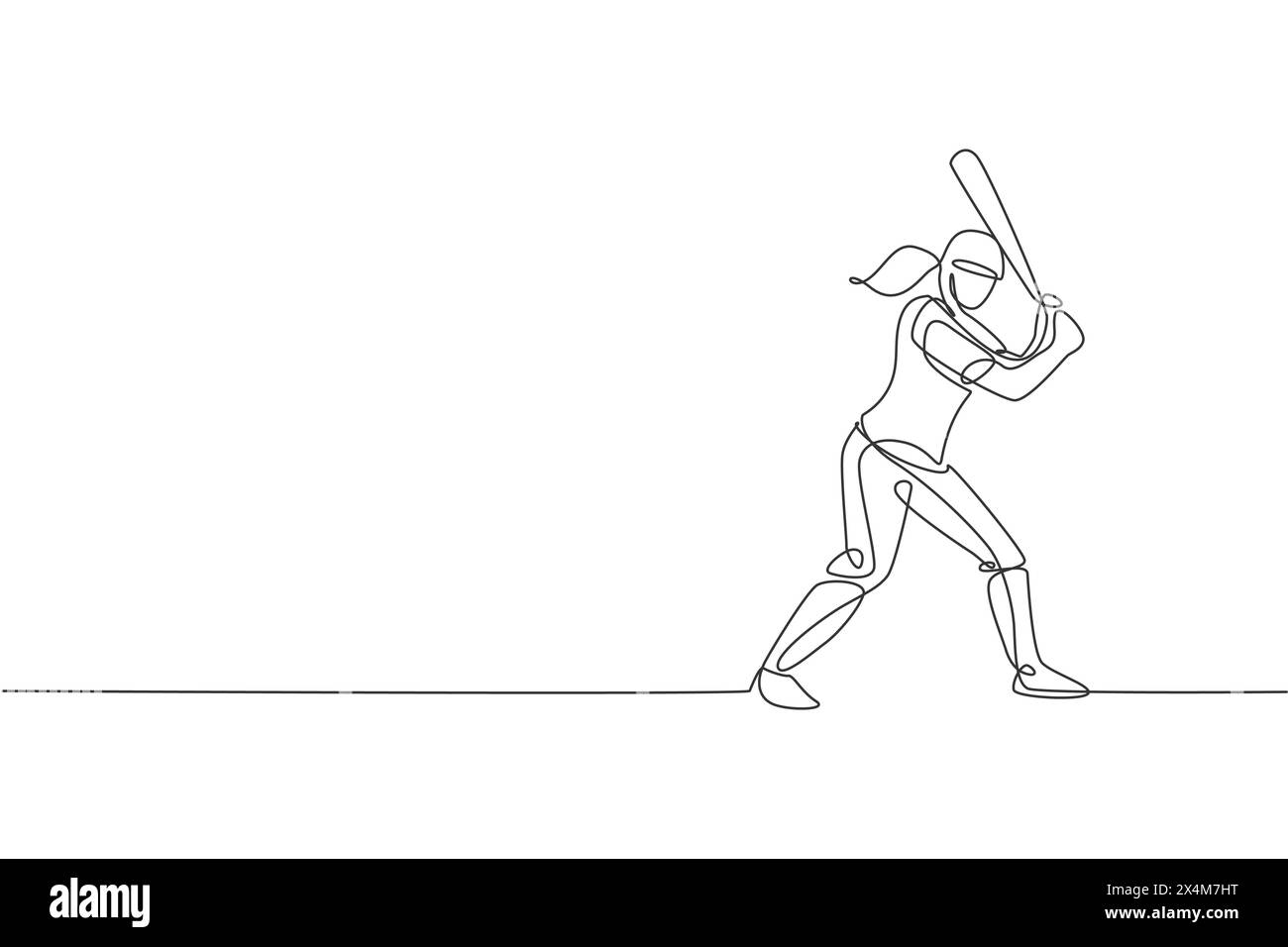 Un dessin simple ligne de la jeune femme énergique pratique de joueur de baseball pour frapper l'illustration vectorielle de balle. Concept d'entraînement sportif. Continuo moderne Illustration de Vecteur