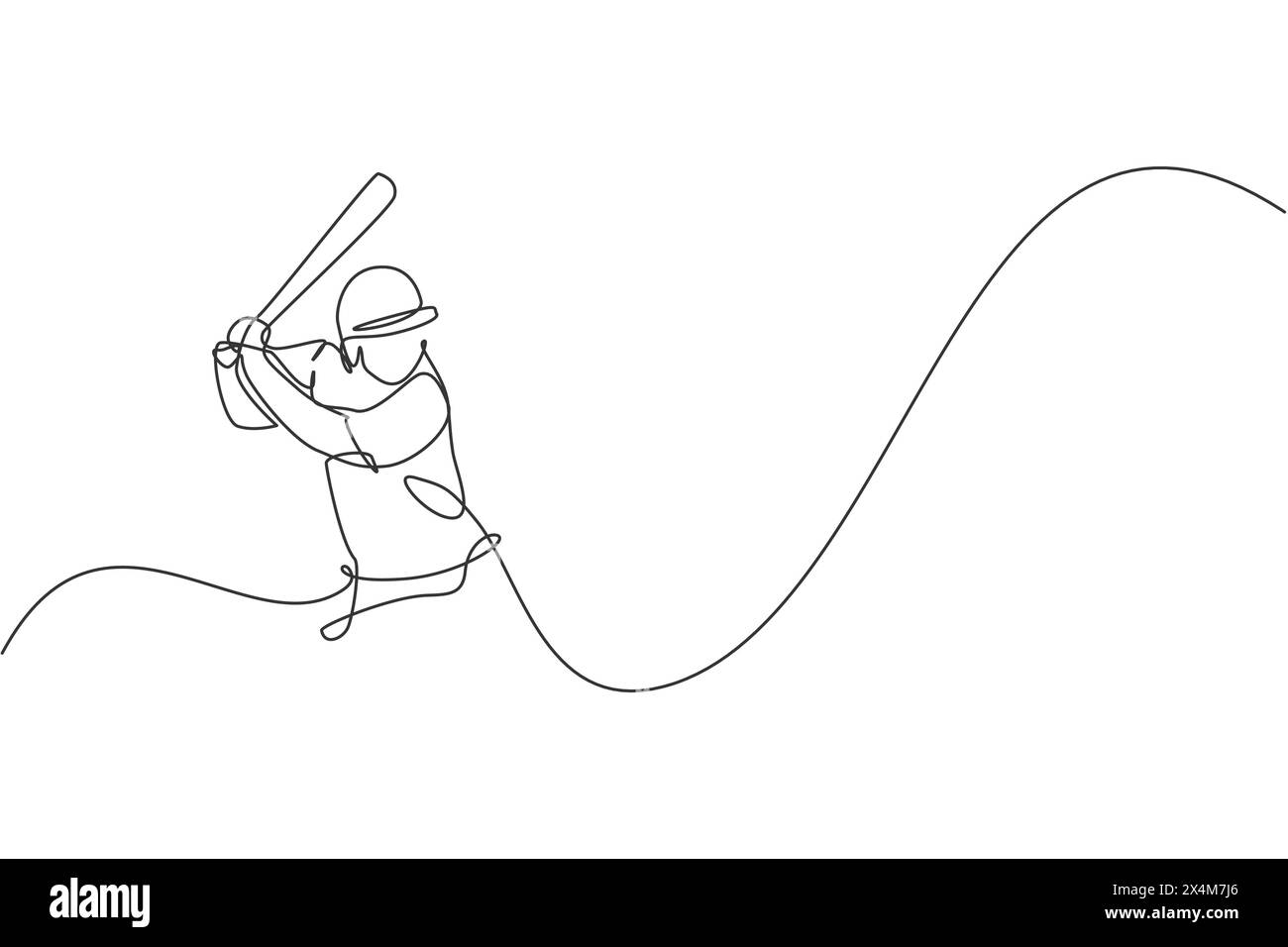 Dessin en ligne continue unique de la pratique de concentration de joueur de baseball jeune homme agile pour frapper la balle. Concept d'exercice sportif. Dessin tendance à une ligne Illustration de Vecteur