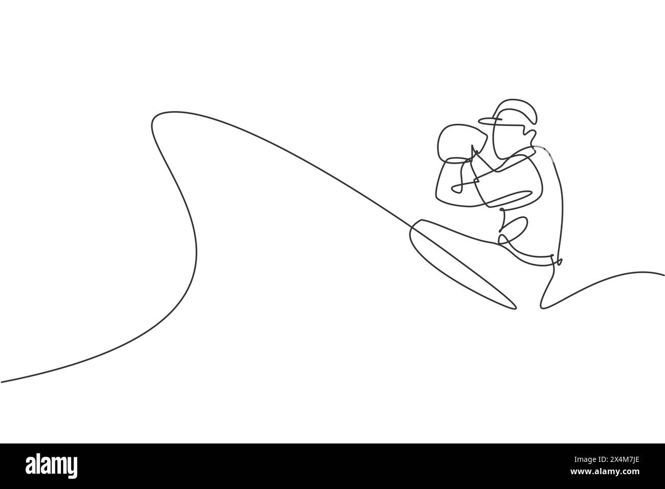 Une ligne continue dessinant un jeune joueur de baseball homme sportif lancer la balle sérieusement rapide. Concept de sport compétitif. Dessin dynamique à une ligne Illustration de Vecteur