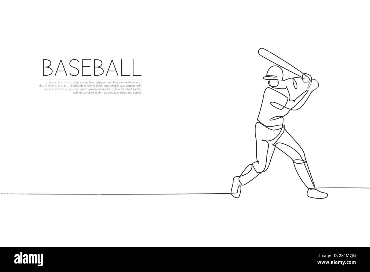 Un dessin simple ligne de jeune homme énergique joueur de baseball exercice pour frapper l'illustration vectorielle de balle. Concept d'entraînement sportif. Continu moderne Illustration de Vecteur