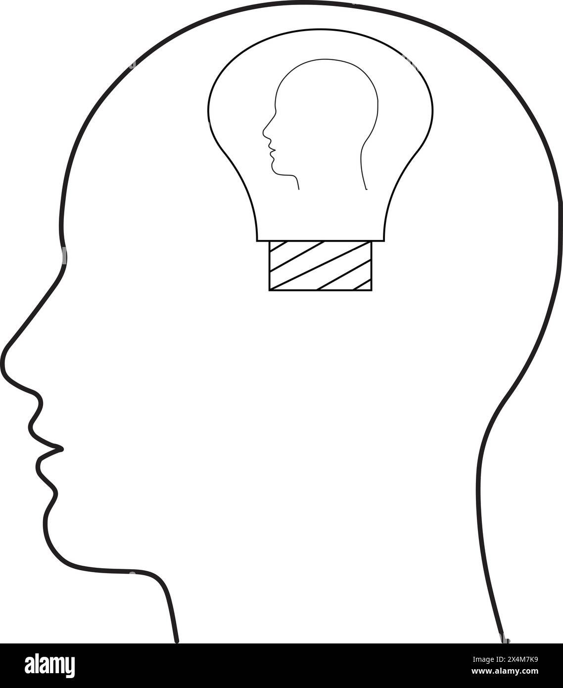 Icône d'ampoule LED d'idée à l'intérieur de l'illustration vectorielle de tête humaine, tête humaine créant une nouvelle idée. Idée créative. Illustration de Vecteur
