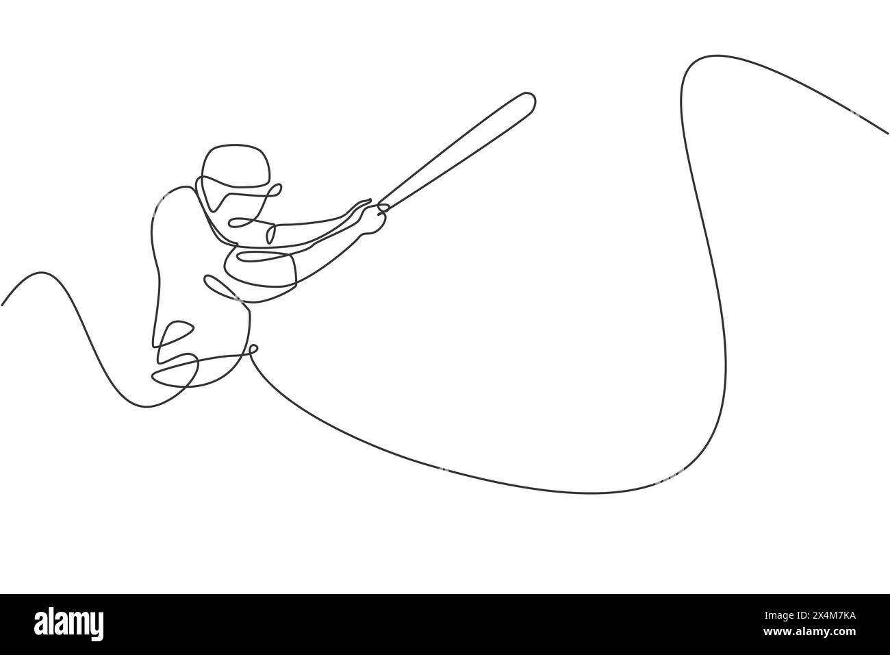 Dessin de ligne continue unique du jeune joueur de baseball agile homme a frappé la balle à la maison de course si fort. Concept d'exercice sportif. Design tendance à dessin d'une ligne v Illustration de Vecteur