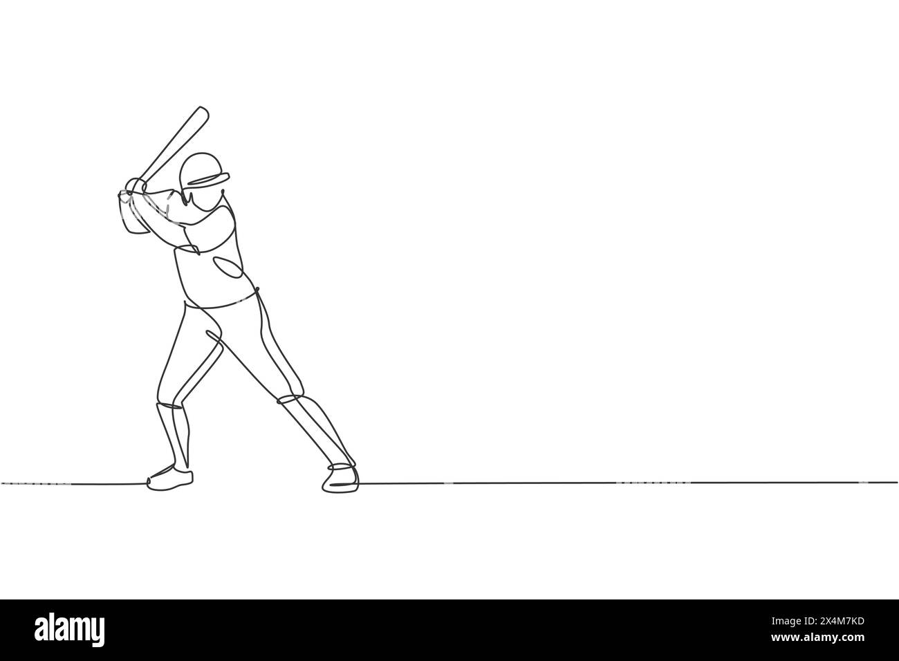 Dessin en ligne continue unique de jeune joueur de baseball homme agile prêt à frapper la balle. Concept d'exercice sportif. Design graphique Trendy One Line Draw v Illustration de Vecteur