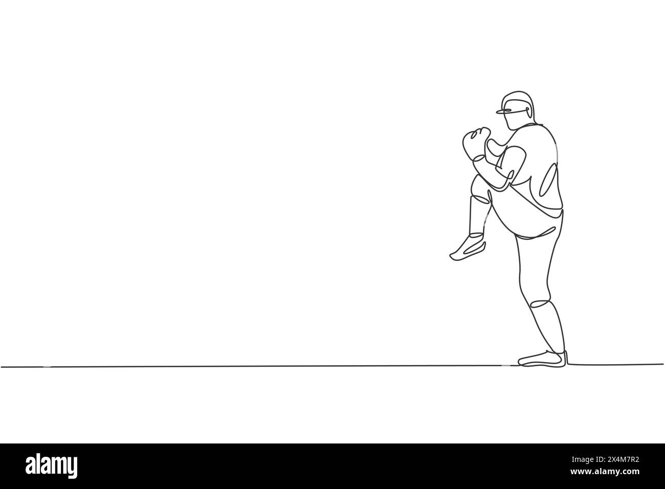 Un dessin en ligne continue de la pratique du lanceur de baseball d'un jeune homme sportif pour frapper la balle. Concept de sport compétitif. Dessin dynamique à une ligne Illustration de Vecteur