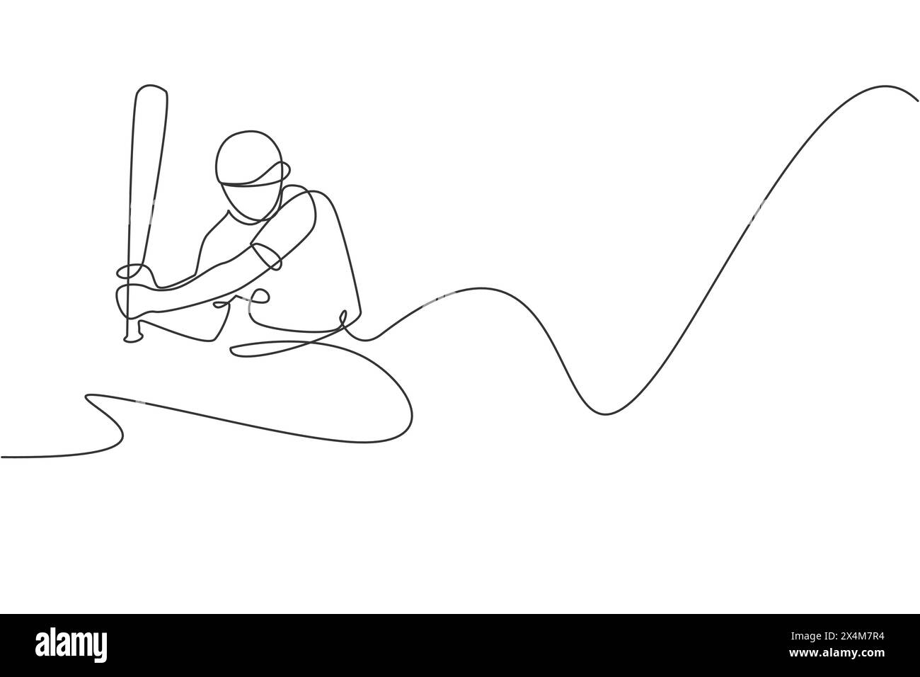 Un dessin en ligne continue de la pratique d'un jeune joueur de baseball sportif pour frapper la balle dans l'arène. Concept de sport compétitif. Dessin dynamique à une ligne Illustration de Vecteur