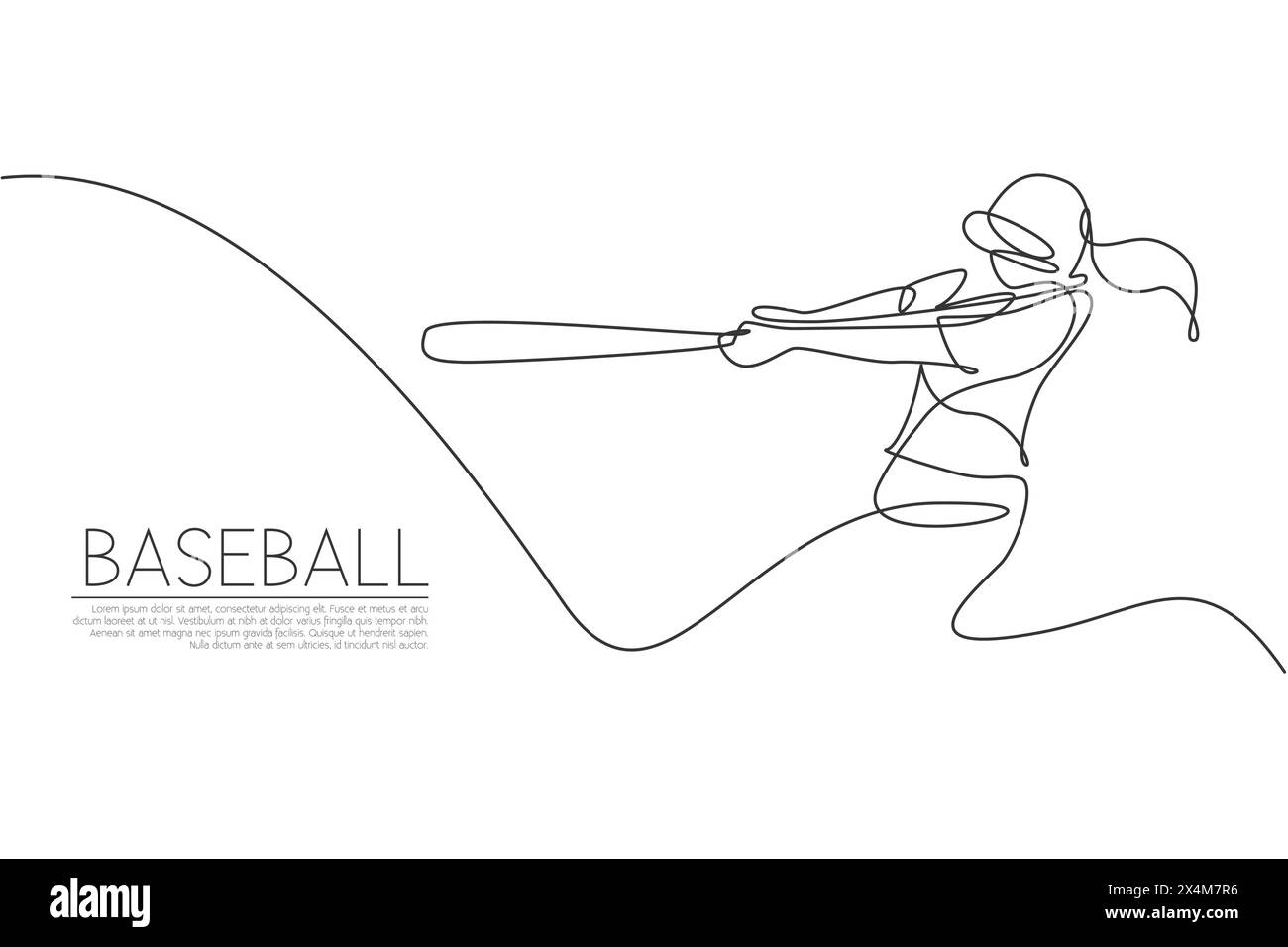 Dessin de ligne continue unique de jeune joueuse de baseball agile femme a frappé la balle sérieusement. Concept d'exercice sportif. Vecteur de conception de dessin d'une ligne à la mode Illustration de Vecteur
