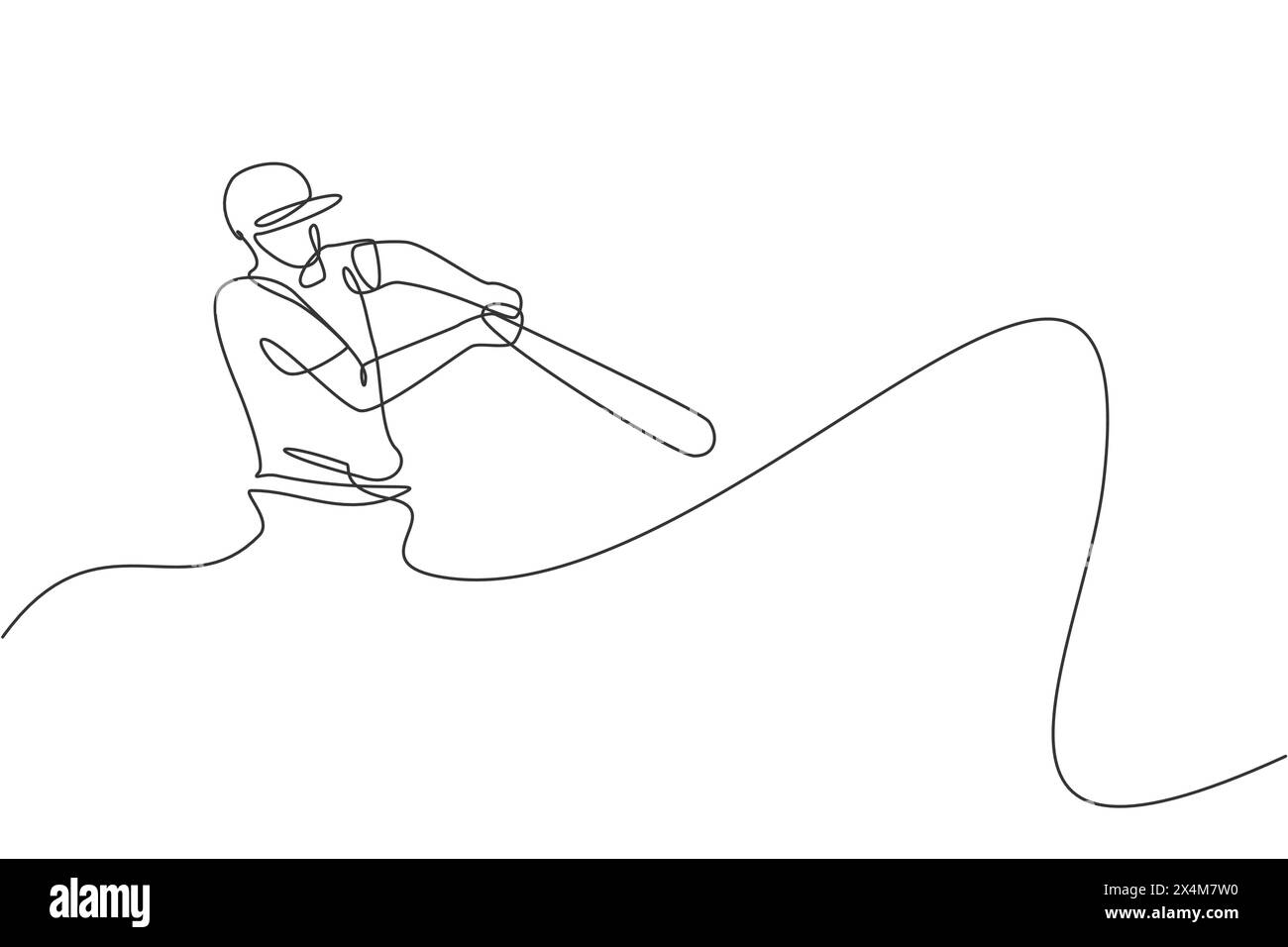 Dessin de ligne continue unique de jeune homme agile joueur de baseball se concentrant sur la formation pour frapper la balle. Concept d'exercice sportif. Dessin tendance à une ligne Illustration de Vecteur