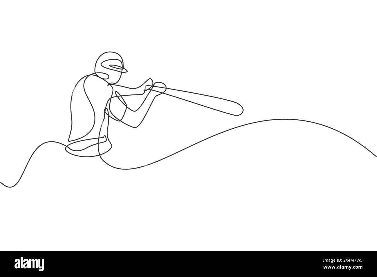 Un dessin simple ligne de la pratique de joueur de baseball jeune homme énergique pour frapper l'illustration vectorielle de balle. Concept d'entraînement sportif. Continu moderne Illustration de Vecteur