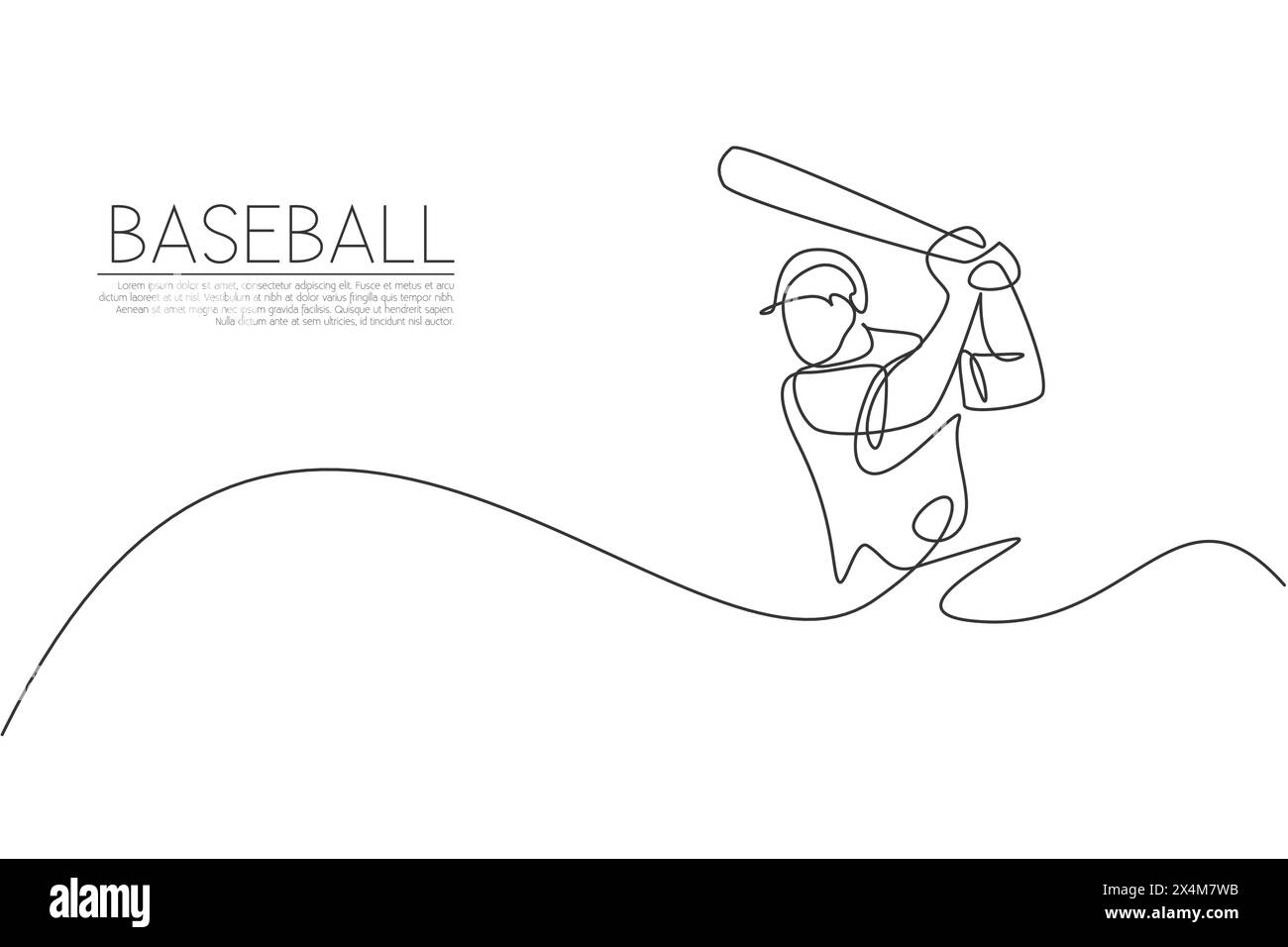 Un dessin simple ligne de la pratique de joueur de baseball jeune homme énergique pour frapper l'illustration vectorielle de balle. Concept d'entraînement sportif. Continu moderne Illustration de Vecteur