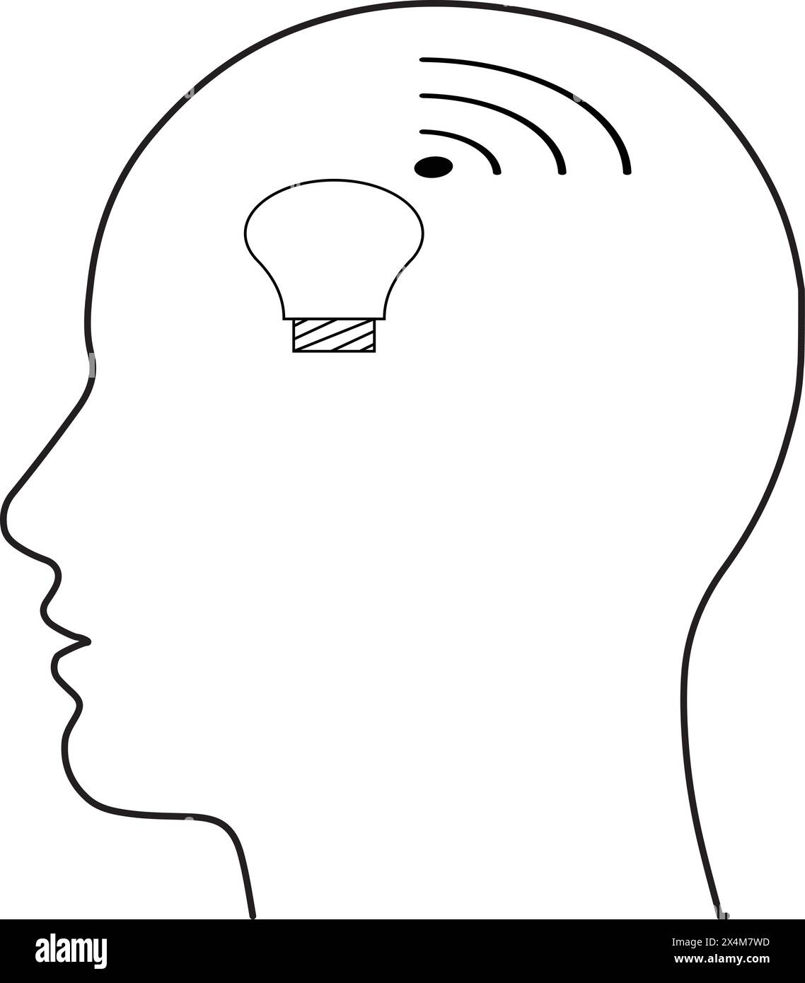Tête humaine montrant une icône ou un symbole de contour vectoriel de concept d'ampoule intelligente Wi-Fi Illustration de Vecteur