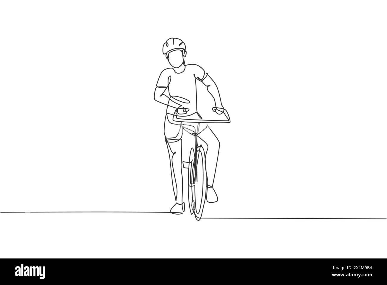 Dessin de ligne continue unique de jeune homme agile cycliste pose en toute confiance à l'événement cycliste. Concept de style de vie sportif. Design tendance à une ligne dessiné Vect Illustration de Vecteur