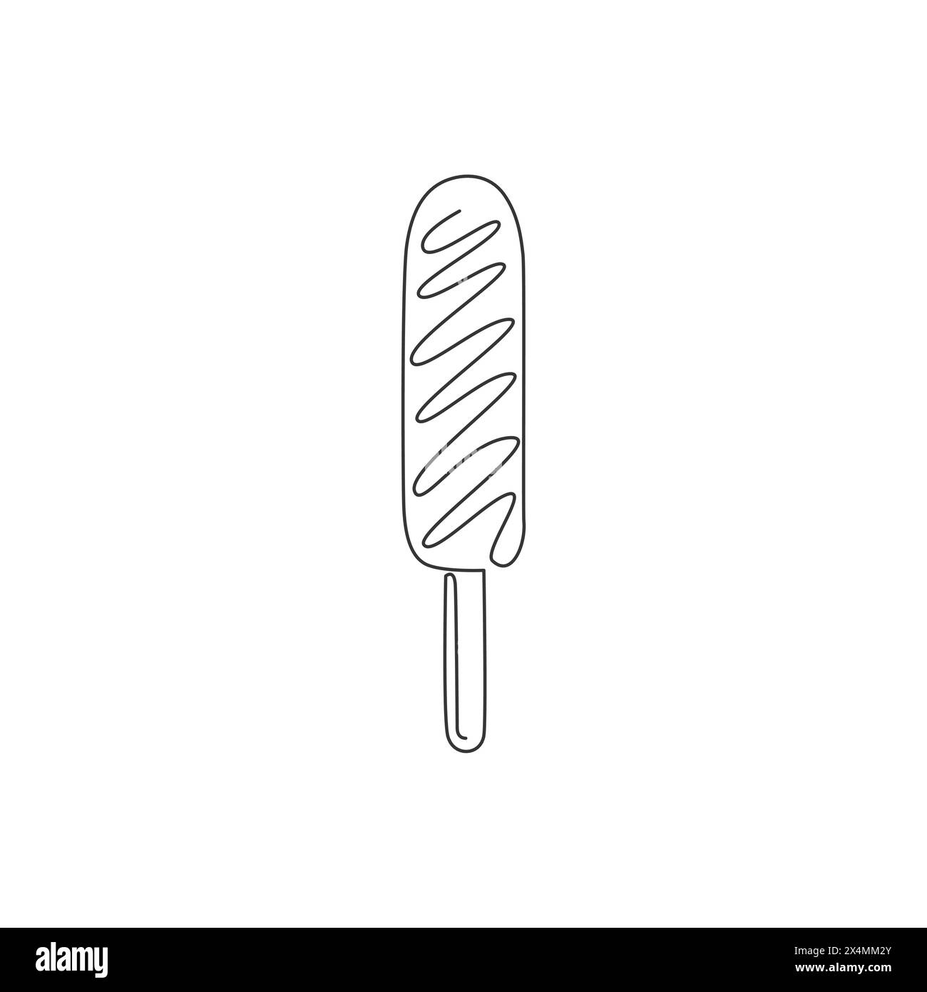 Dessin d'une seule ligne continue de l'étiquette stylisée du logo du magasin de popsicles. Emblème concept de dessert en bâton de glace sucré. Vecteur de conception de dessin d'une ligne moderne illu Illustration de Vecteur