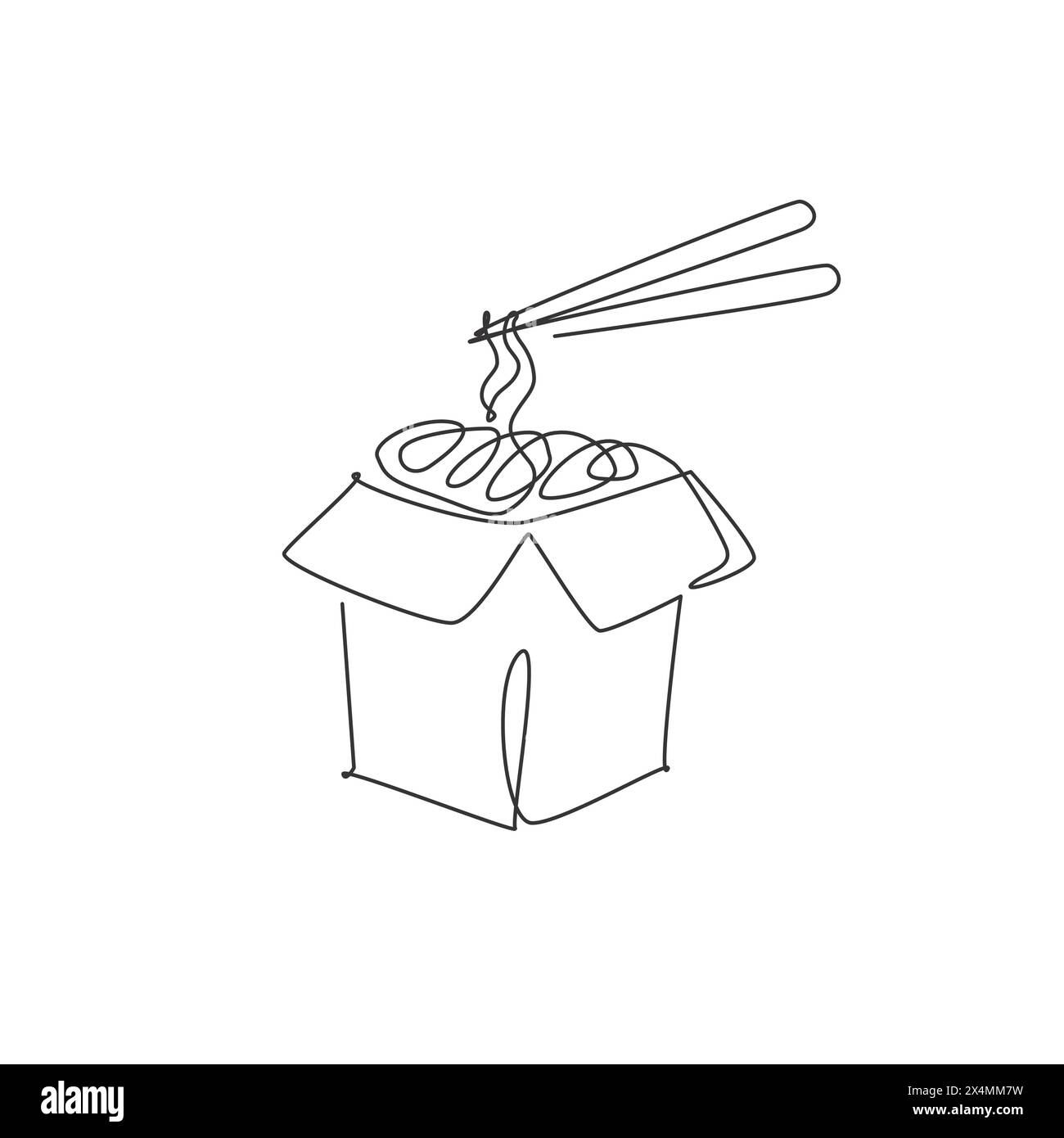 Une seule ligne dessinant Hot Spicy Noodles Store logo illustration vectorielle graphique. Pâtes sur boîte menu de café de restauration rapide et concept de badge de restaurant. Moder Illustration de Vecteur