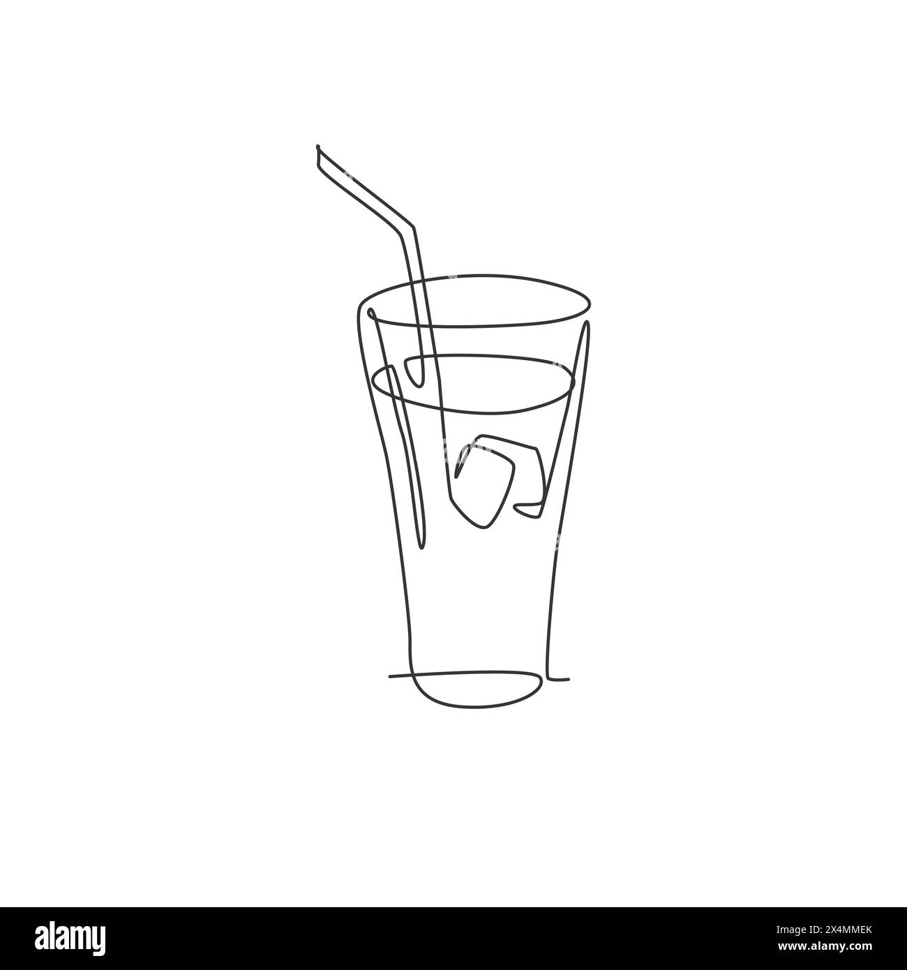 Un dessin en ligne continue de boisson douce fraîche sur verre avec emblème de cube de glace. Concept de modèle de logotype de magasin de café de boisson. Simple moderne Illustration de Vecteur