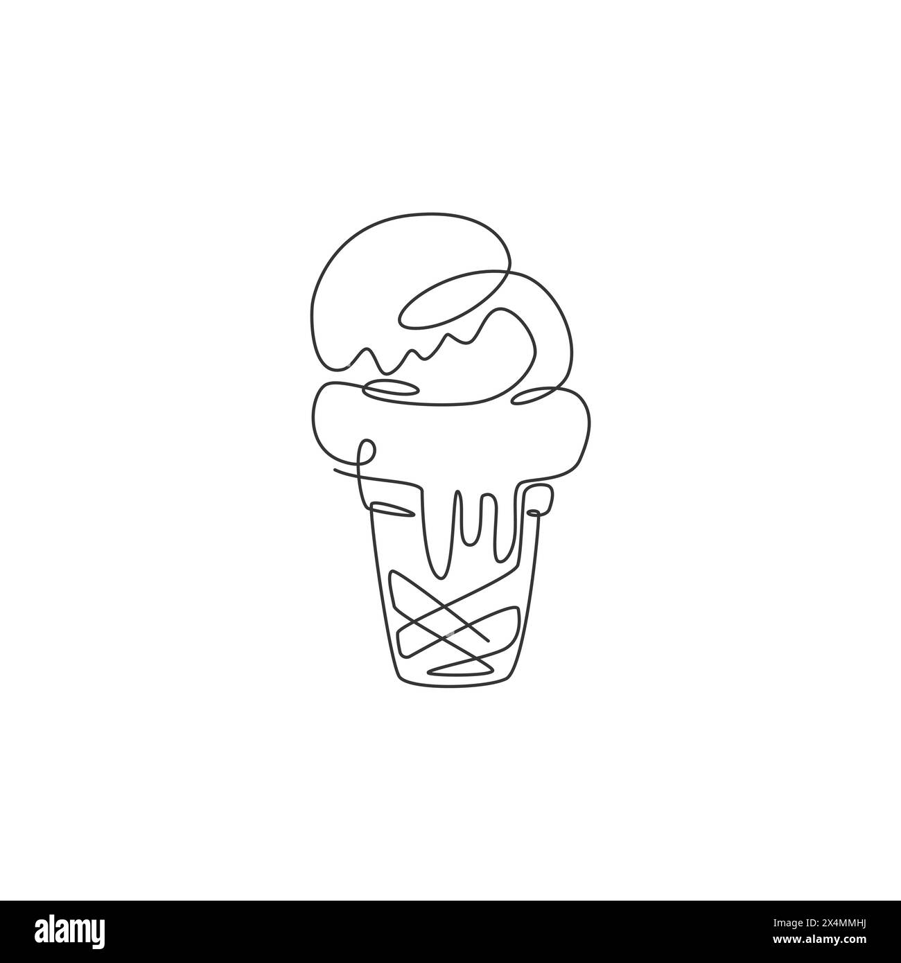 Dessin en ligne continue unique de l'étiquette stylisée du logo du magasin de cône de crème glacée. Concept de restaurant dessert emblématique. Vecteur de conception de dessin d'une ligne moderne illu Illustration de Vecteur