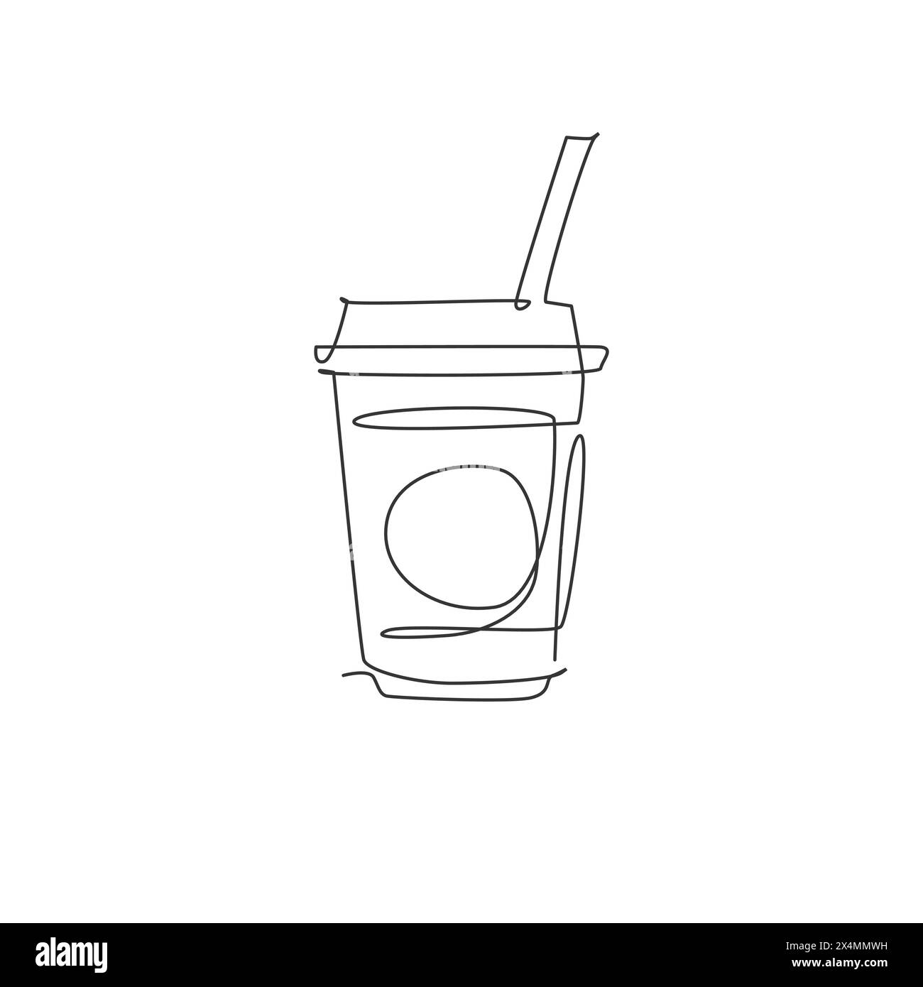 Un dessin simple ligne de boisson gazeuse fraîche sur illustration vectorielle graphique de logo en verre en plastique. Menu de café et concept artistique de badge de restaurant. Moderne, suite Illustration de Vecteur