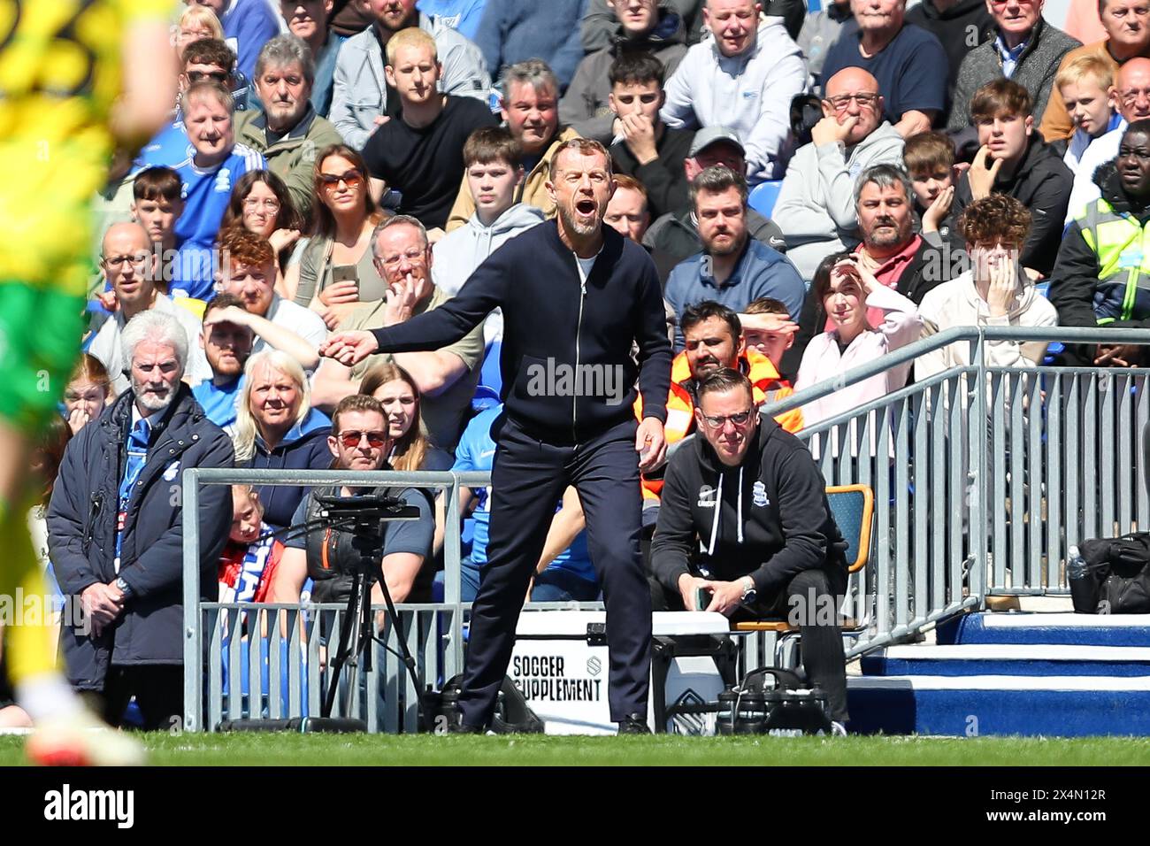 Le manager de Birmingham, Gary Rowett, lors du Sky Bet Championship match entre Birmingham City et Norwich City à St Andrews, Birmingham, le samedi 4 mai 2024. (Photo : Gustavo Pantano | mi News) crédit : MI News & Sport /Alamy Live News Banque D'Images