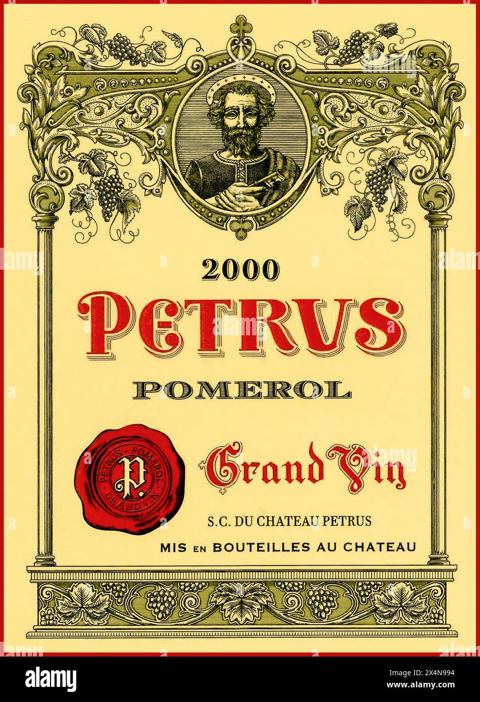 CHATEAU PETRUS bouteille étiquette de récolte exceptionnelle année 2000 Chateau Petrus Pomerol Grand vin rouge Bordeaux France Banque D'Images