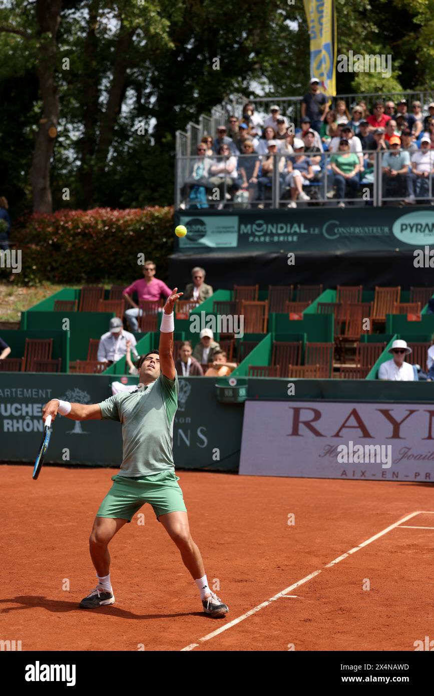 Aix en Provence, France. 04 mai 2024. © PHOTOPQR/LA PROVENCE/CYRIL SOLLIER ; Aix-en-Provence ; 04/05/2024 ; Tennis Open d'Aix au Country club demie finale : Roman Safiullin contre Jaume Munar crédit : MAXPPP/Alamy Live News Banque D'Images