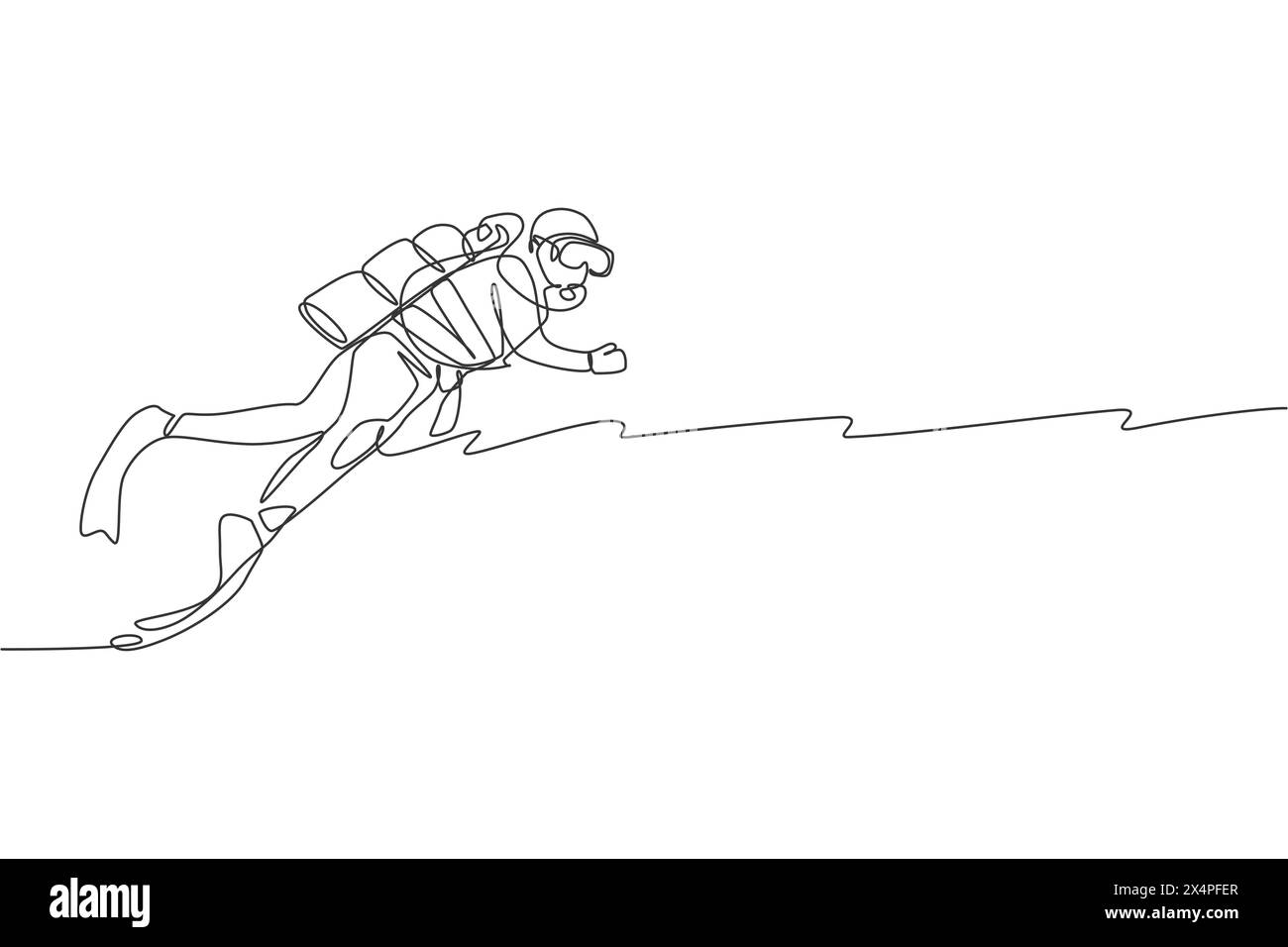 Un dessin d'une seule ligne de jeune homme énergique faire de la plongée sous-marine pour explorer le récif corallien et l'illustration vectorielle de la vie marine océanique. Mode de vie sain s Illustration de Vecteur