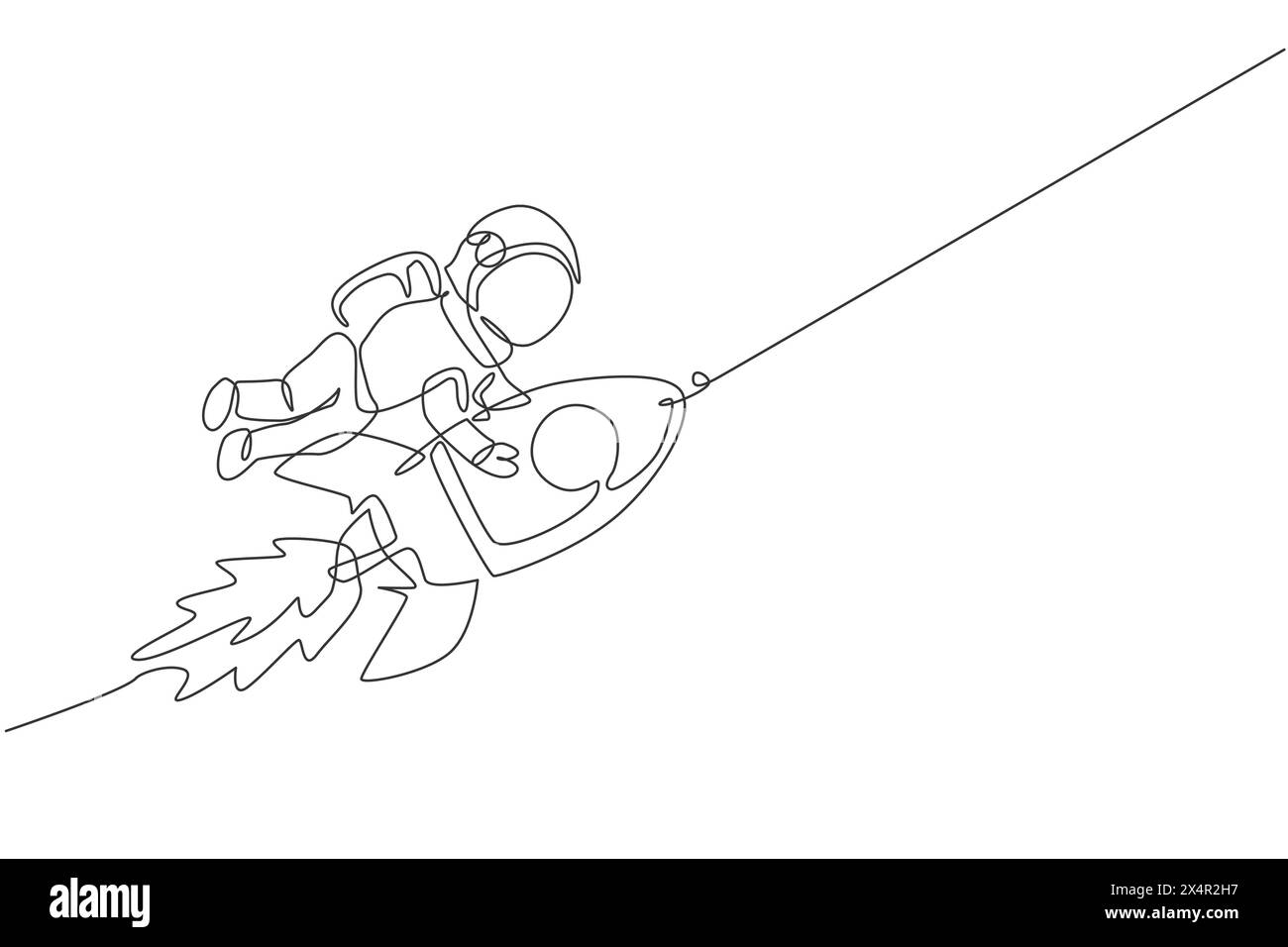 Une ligne continue dessinant la science astronaute de l'espace découvrant cosmos galactique tout en tenant une fusée. Cosmonaute au concept de l'espace extra-atmosphérique. Sin dynamique Illustration de Vecteur