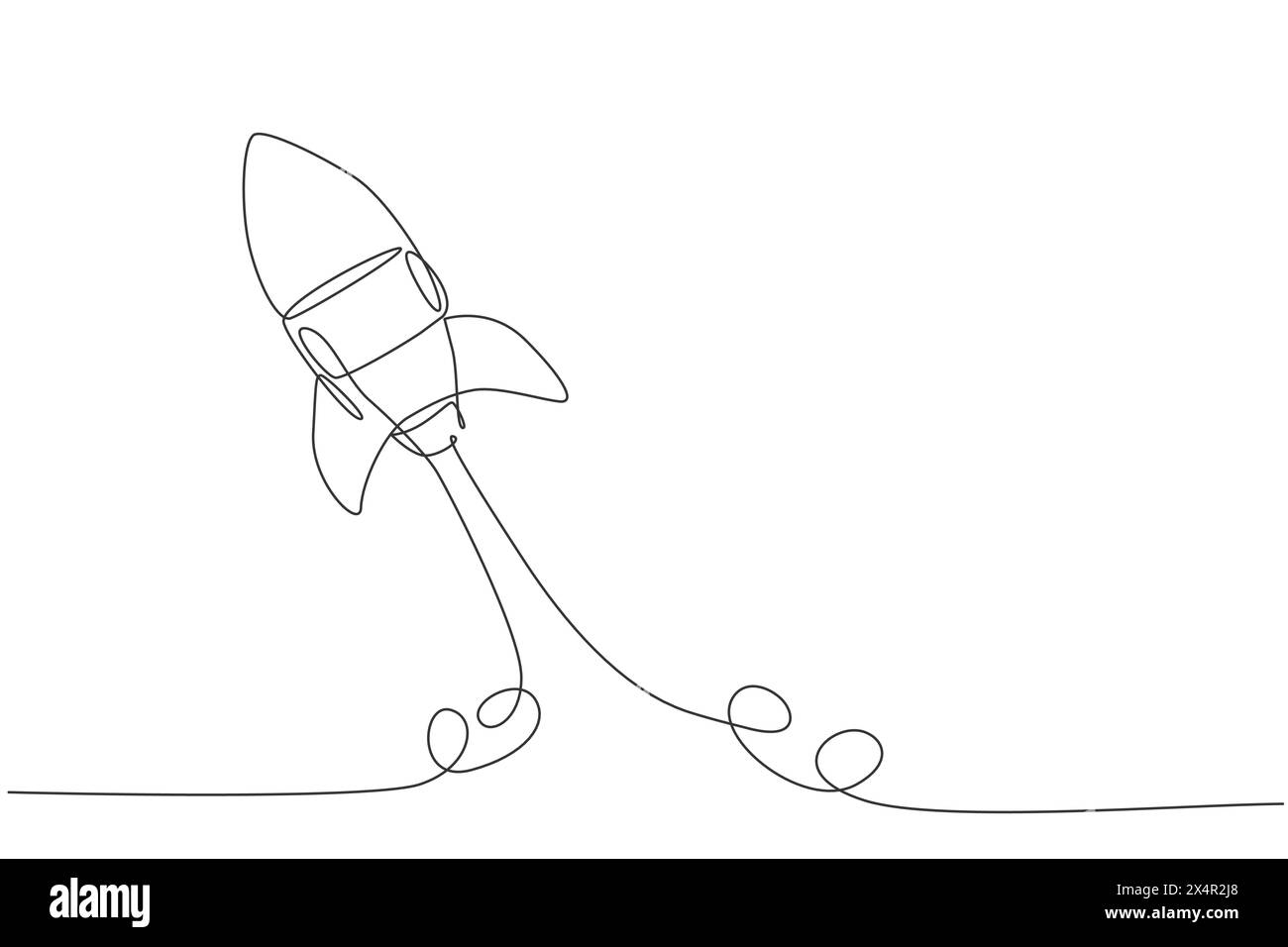 Un dessin au trait continu d'un simple vaisseau spatial rétro volant jusqu'à la nébuleuse de l'espace extra-atmosphérique. Lancement de vaisseau spatial fusée dans le concept de l'univers. Si dynamique Illustration de Vecteur