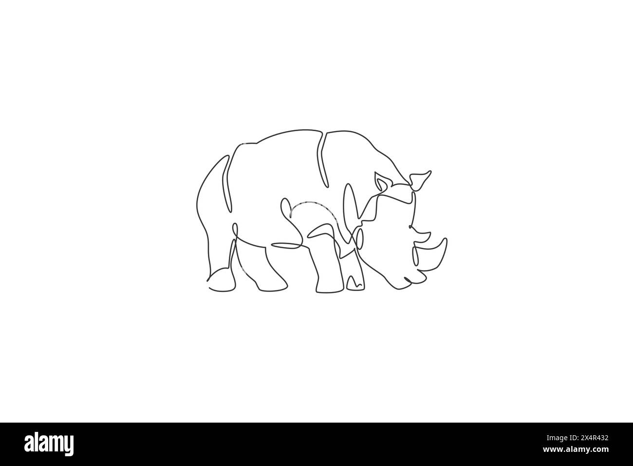 Un dessin simple ligne de l'illustration vectorielle graphique de rhinocéros africain géant. Conservation des espèces protégées dans le parc national. Concept Safari zoo. Mod Illustration de Vecteur