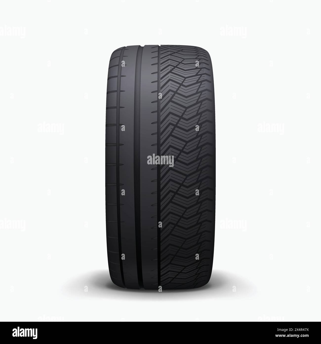 illustration d'un pneu de voiture réaliste pour l'hiver et l'été avec une ombre douce sur fond blanc Illustration de Vecteur