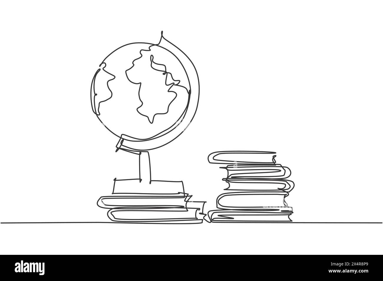 Dessin simple d'une ligne de globe et pile de livres. Graphique de la terre et du livre pour le concept d'éducation. Infographie, présentation scolaire isolé sur blanc Illustration de Vecteur