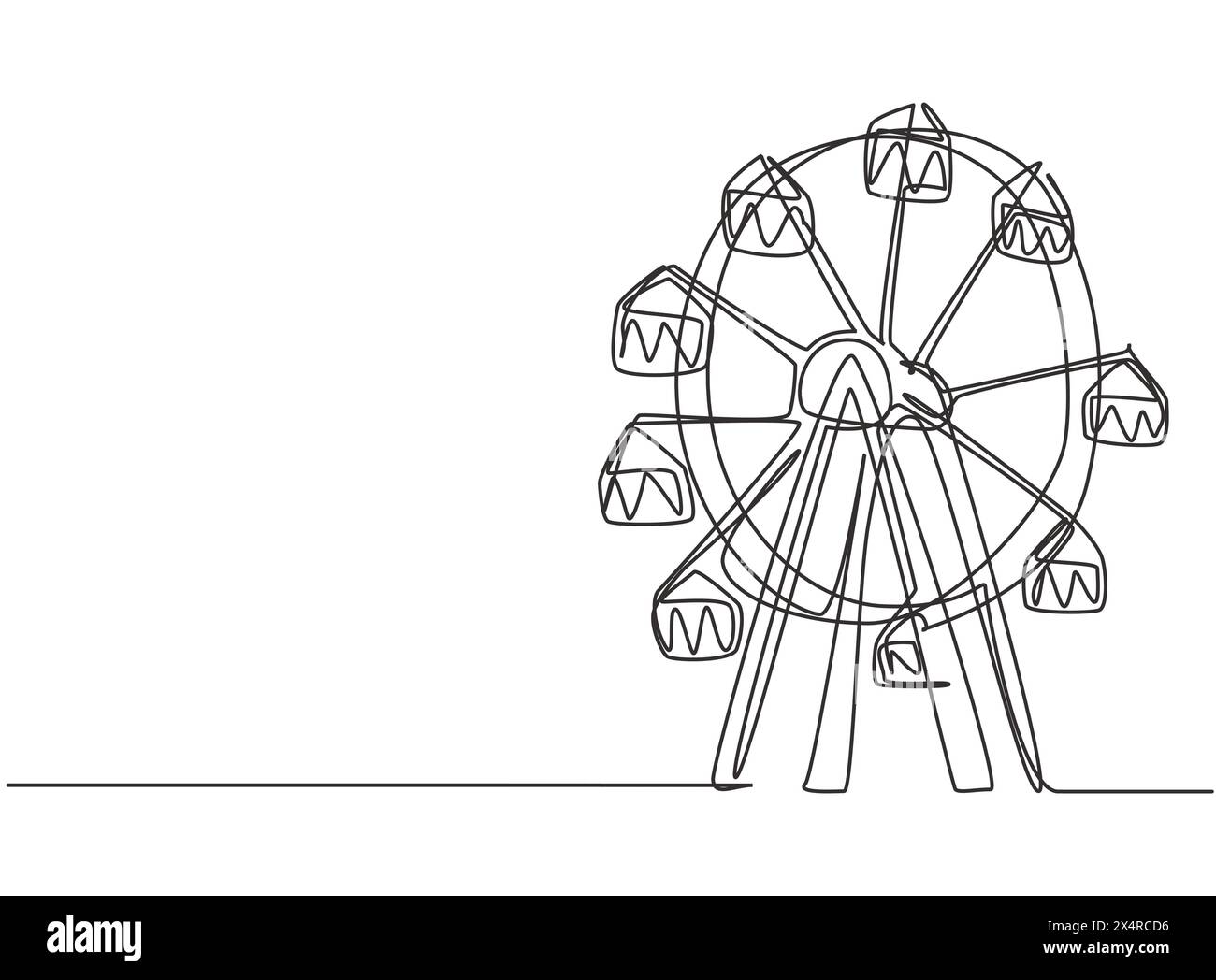 Simple dessin d'une ligne d'une grande roue dans un parc d'attractions, un grand cercle circulaire haut dans le ciel. Attractions récréatives intéressantes pour les familles. Illustration de Vecteur
