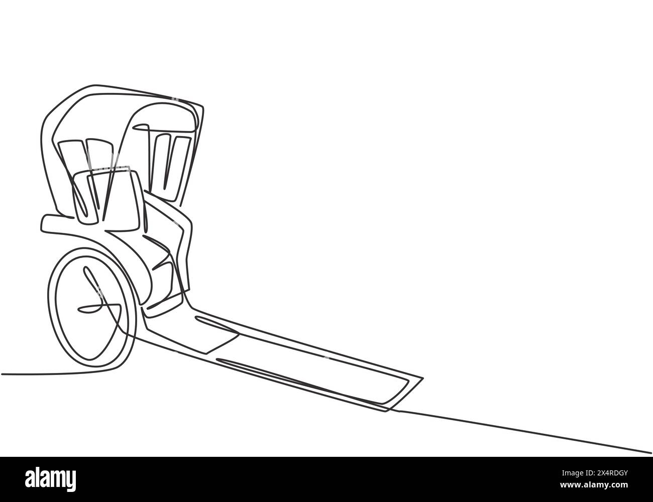 Dessin continu d'une ligne de pousse-pousse tirés qui font partie de l'histoire en Chine et au Japon avec deux roues et être remorqués par des humains. L unique Illustration de Vecteur