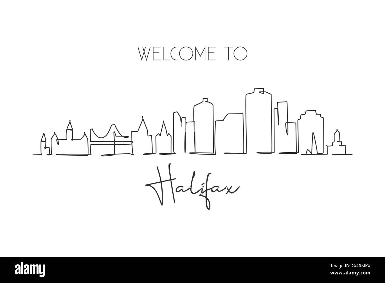 Une seule ligne dessinant l'horizon de la ville de Halifax, Nouvelle-Écosse, Canada. Paysage de ville historique du monde. Meilleure destination de vacances impression de carte postale Tendance Illustration de Vecteur