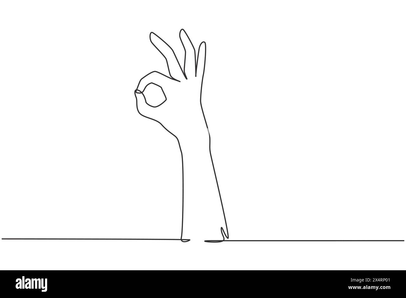 Main dessinant une seule ligne montrant un geste correct ou parfait. Nombre de mains numéro trois. Apprenez à compter les nombres. Signes ou symboles non verbaux. Continu Illustration de Vecteur