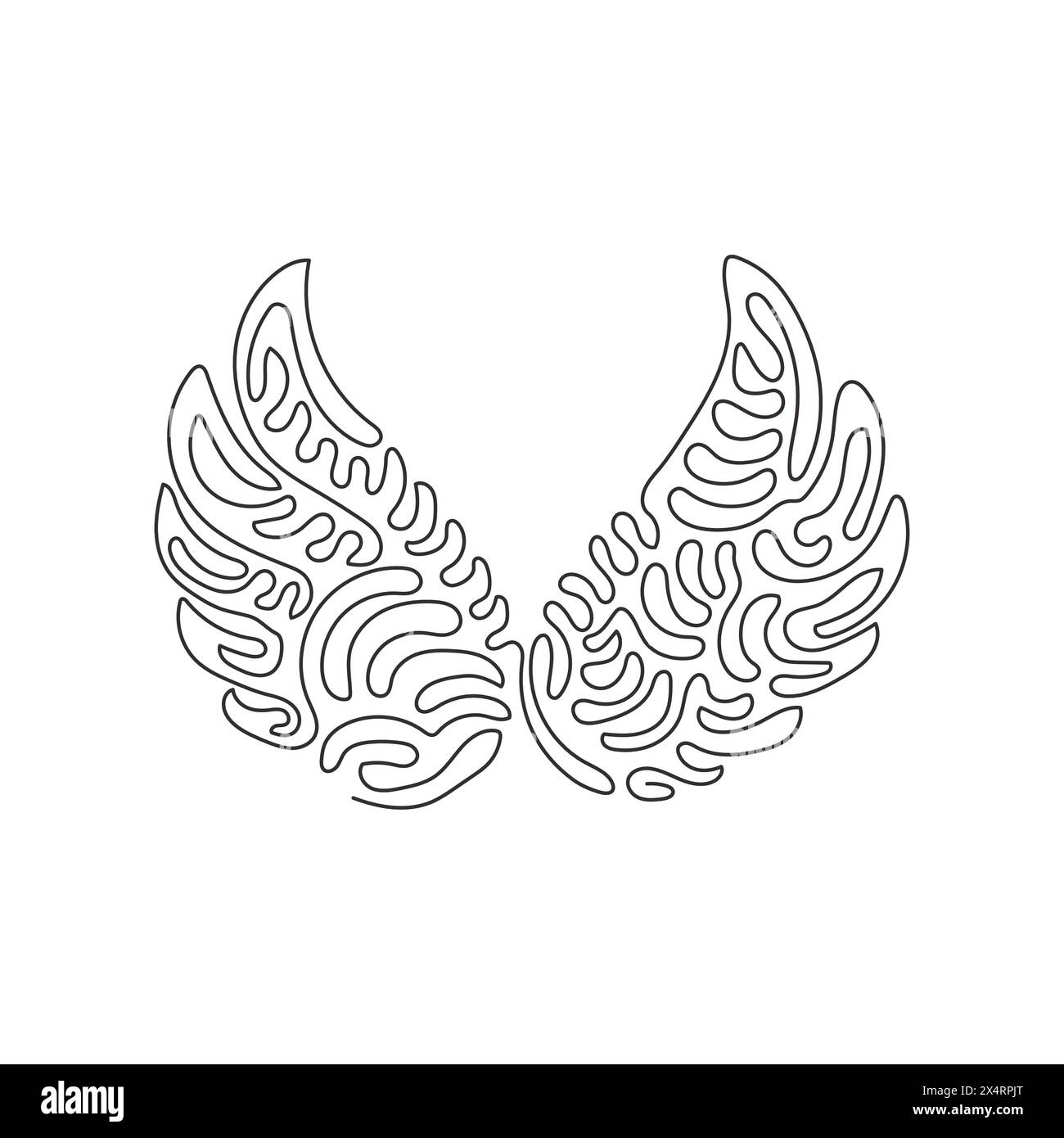 Ligne continue unique dessinant des ailes d'ange mignonnes vacances décoration romantique logo image vectorielle. Boucles torsadées. Design graphique dynamique à une ligne Illustration de Vecteur