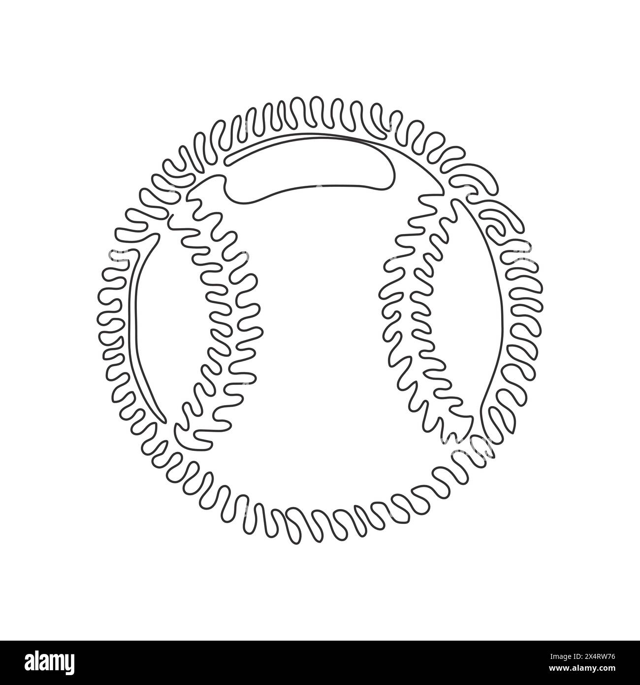 Balle de baseball en cuir dessinant une ligne continue unique. Jeu de sport traditionnel américain. Baseball et battes. Style d'arrière-plan de cercle de bouclage de tourbillon. Activé Illustration de Vecteur