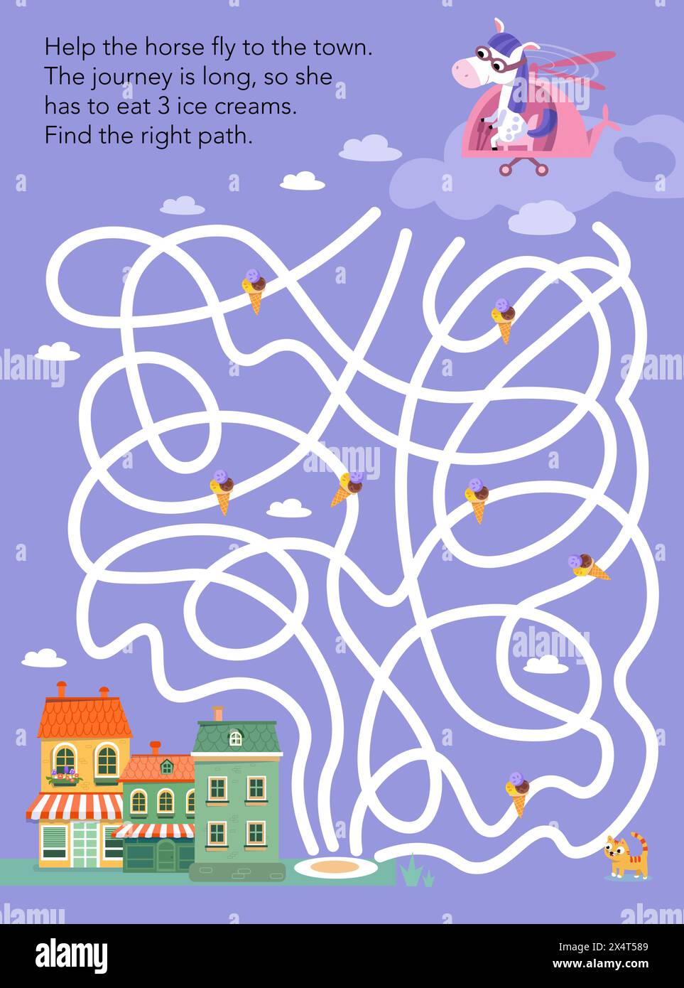 Jeu de labyrinthe, activité pour les enfants. Illustration vectorielle. Traçage de trajectoires. Personnages mignons de dessin animé. Illustration de Vecteur