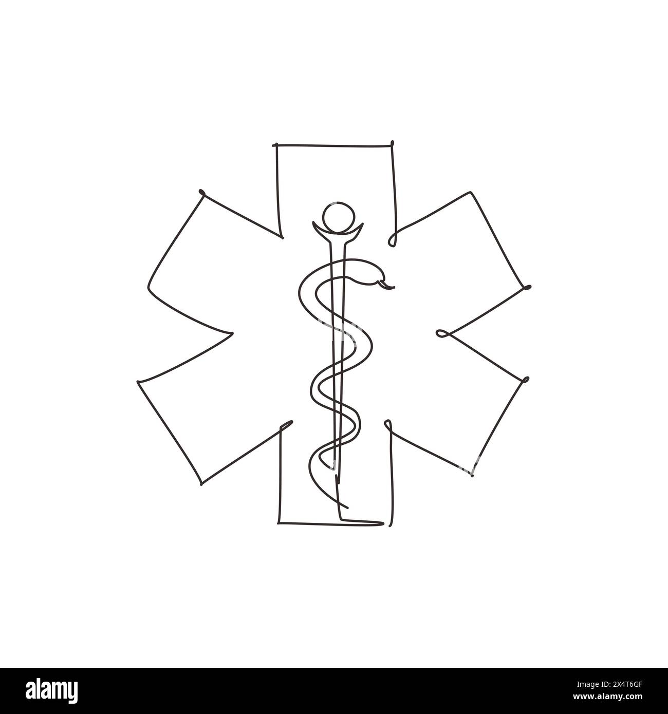 Une ligne continue dessinant le symbole médical de la santé de serpent. Système médical et concept de soins de santé. Icône médicale. Logo de médecine pour le personnel paramédical. Péché Illustration de Vecteur