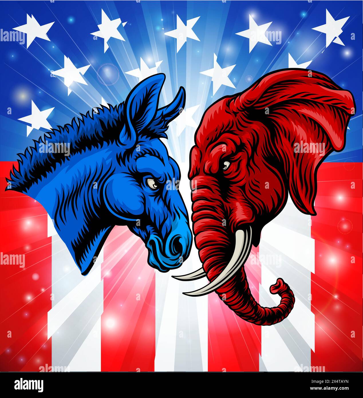 Election républicaine démocrate Elephant Donkey Illustration de Vecteur