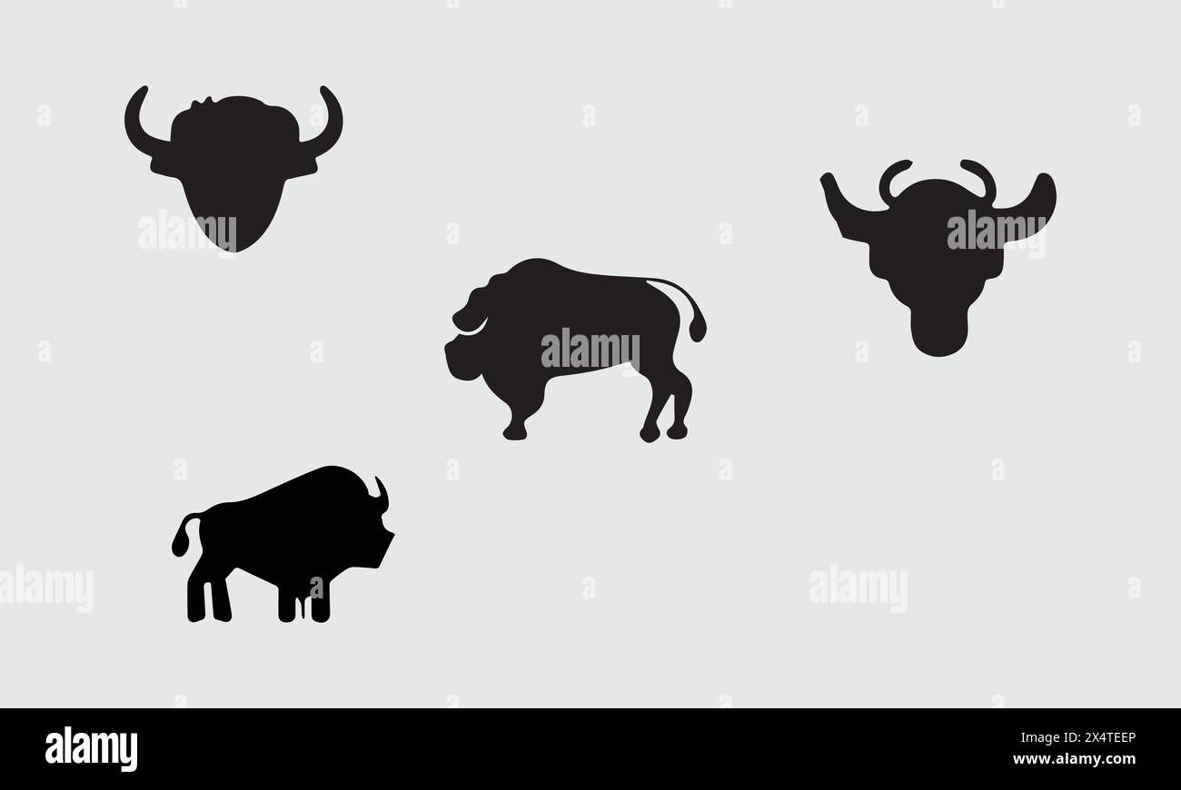 Icône d'illustration de style minimal Bison Illustration de Vecteur