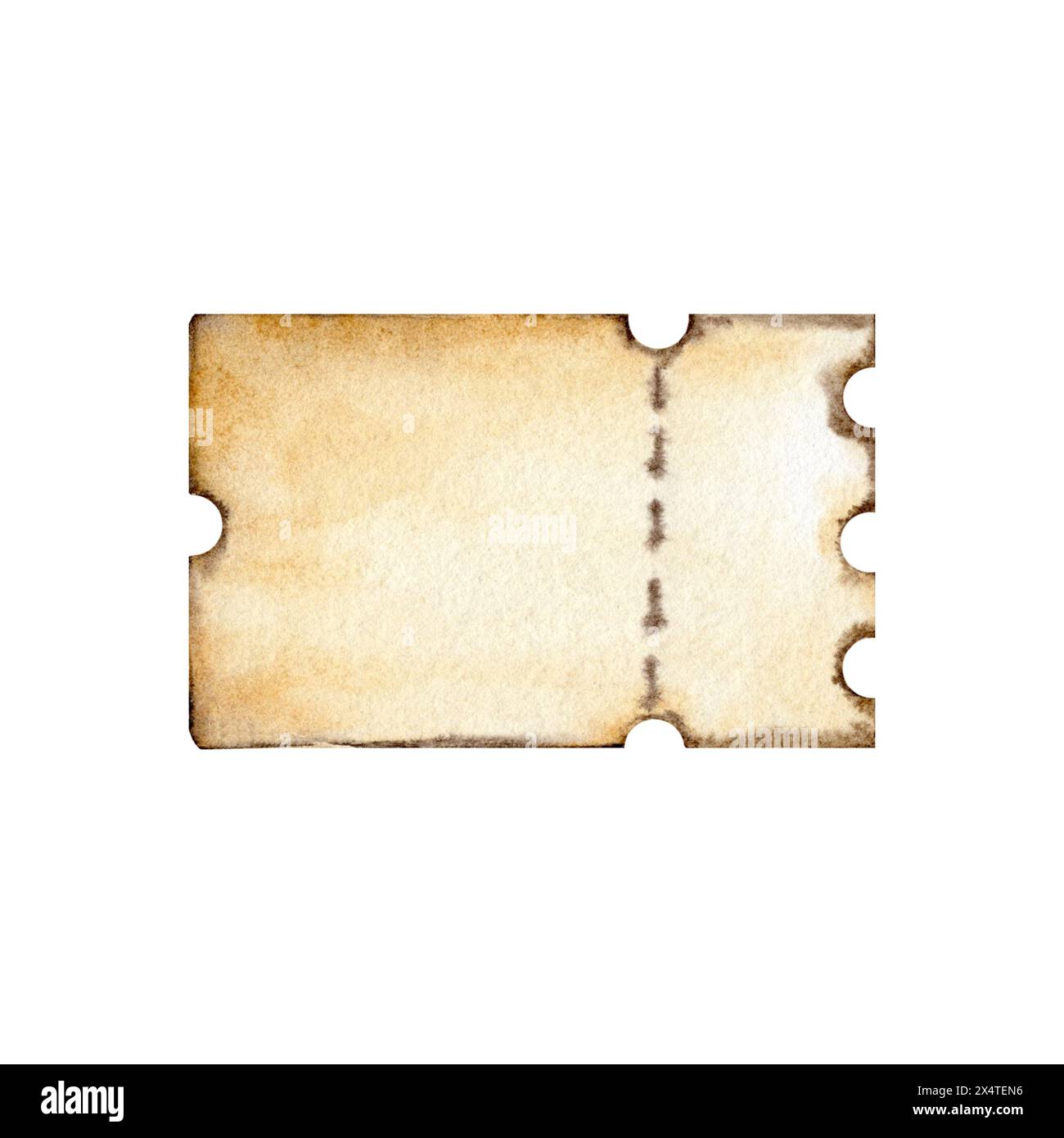 Billet de théâtre vintage. Laissez-passer pour les antiquités. Illustration d'aquarelle dessinée à la main isolée sur fond blanc. Copier l'élément de conception de l'espace. Modèle Banque D'Images