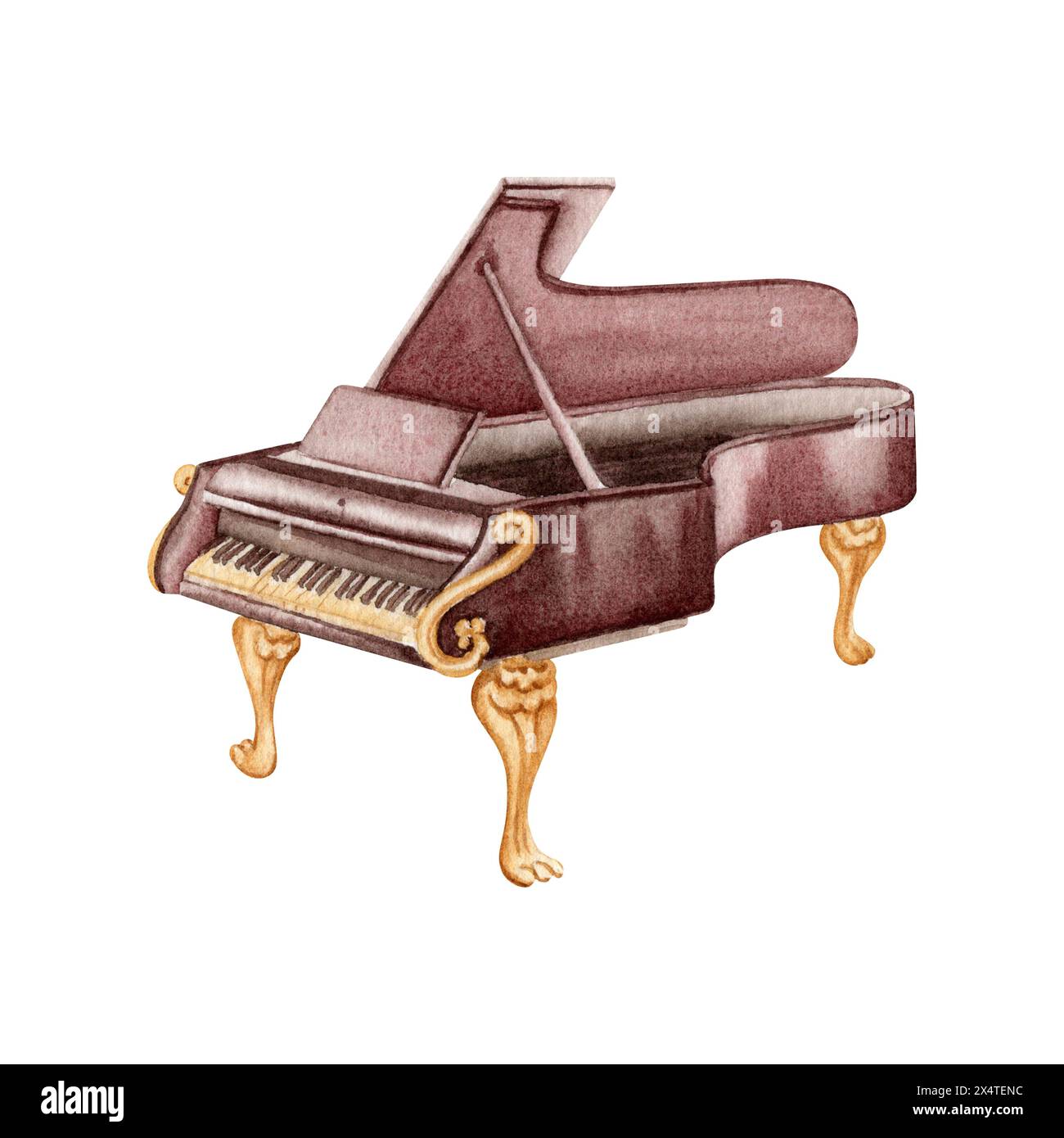 Instrument de musique classique Grand Piano. Ancien clavier vintage dessiné à la main élément pour livres de tutoriel, affiches de concert, partitions de musique ou flyers Banque D'Images