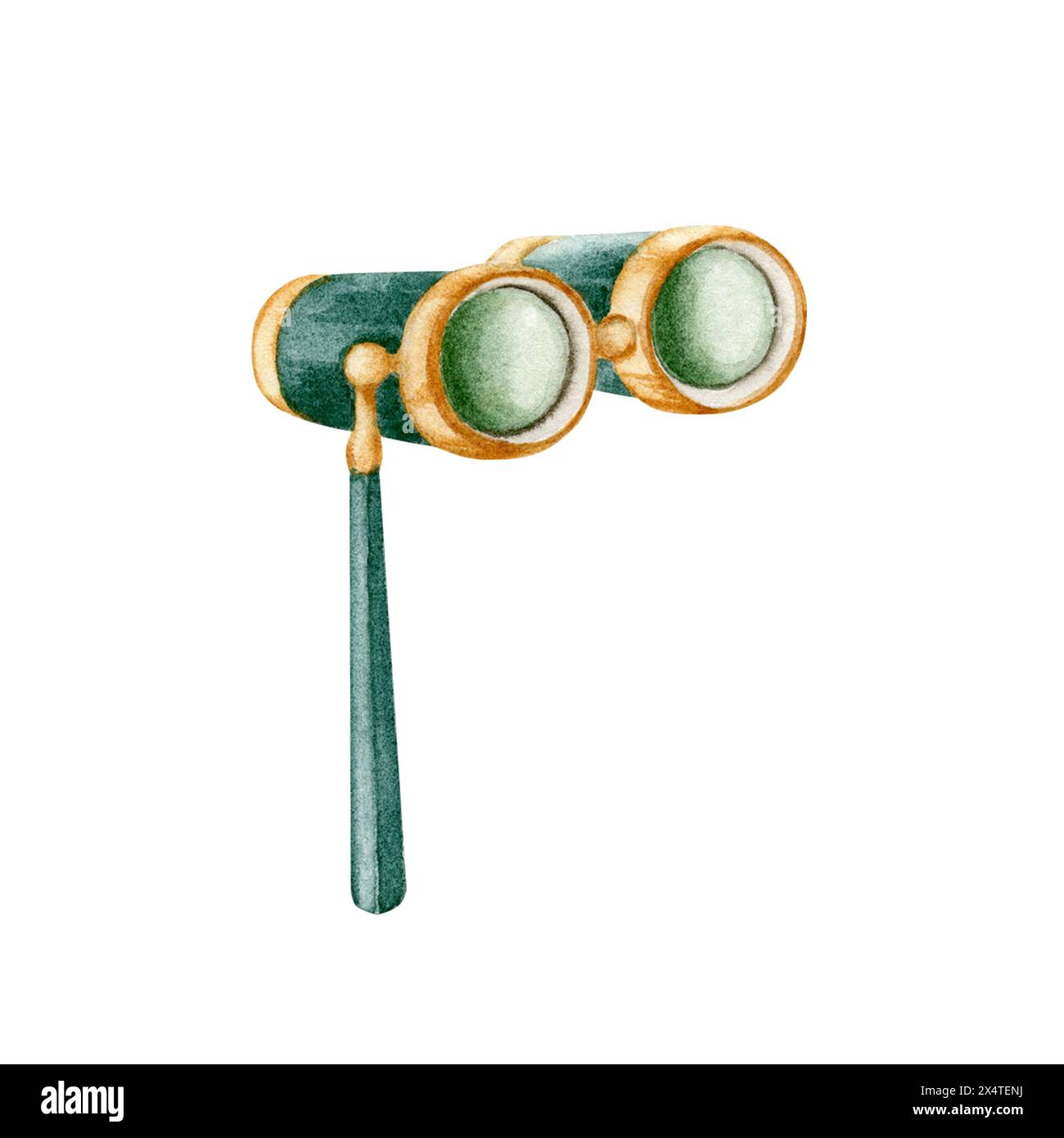 Jumelles de théâtre vintage sur la poignée. Lunettes d'opéra antiques. Illustration d'aquarelle dessinée à la main isolée sur fond blanc. Elément de conception Banque D'Images