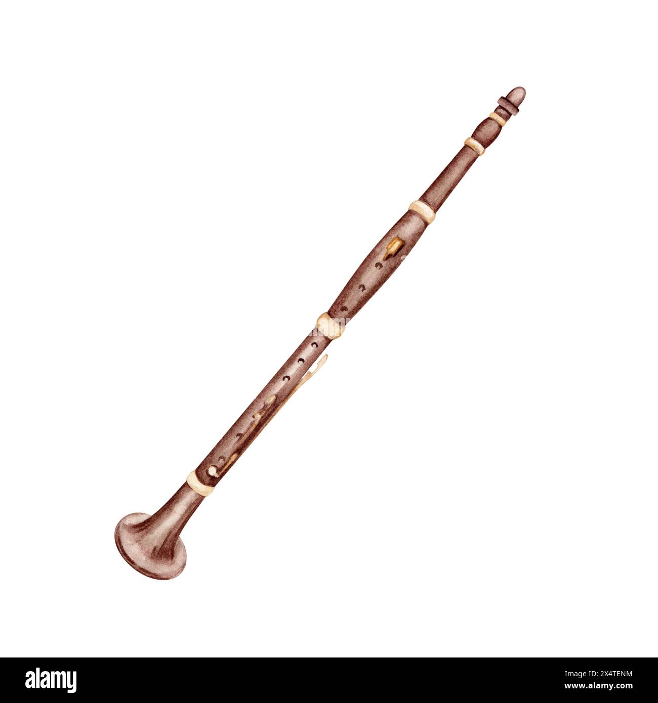 Instrument de musique classique pour clarinette. Roseau à vent vintage dessiné à la main. Élément de conception pour livres de cours, affiches de concert de chambre ou partitions de musique Banque D'Images