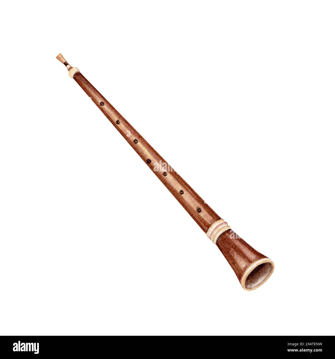 Hautbois classique. Instrument de musique à roseau à vent vintage dessiné à la main. Élément de conception pour billets de symphonie ou de concert de chambre, affiches, partitions de musique Banque D'Images