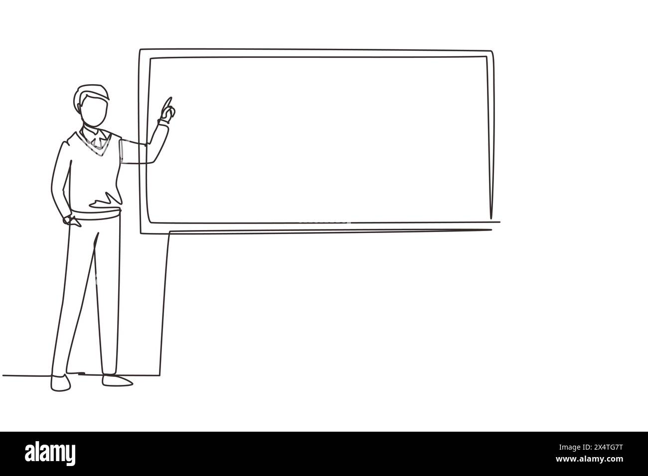 Continu d'une ligne dessinant l'homme professeur enseignant debout devant le tableau noir enseignant étudiant dans la salle de classe. Professeur d'université ou de classe collégiale t Illustration de Vecteur