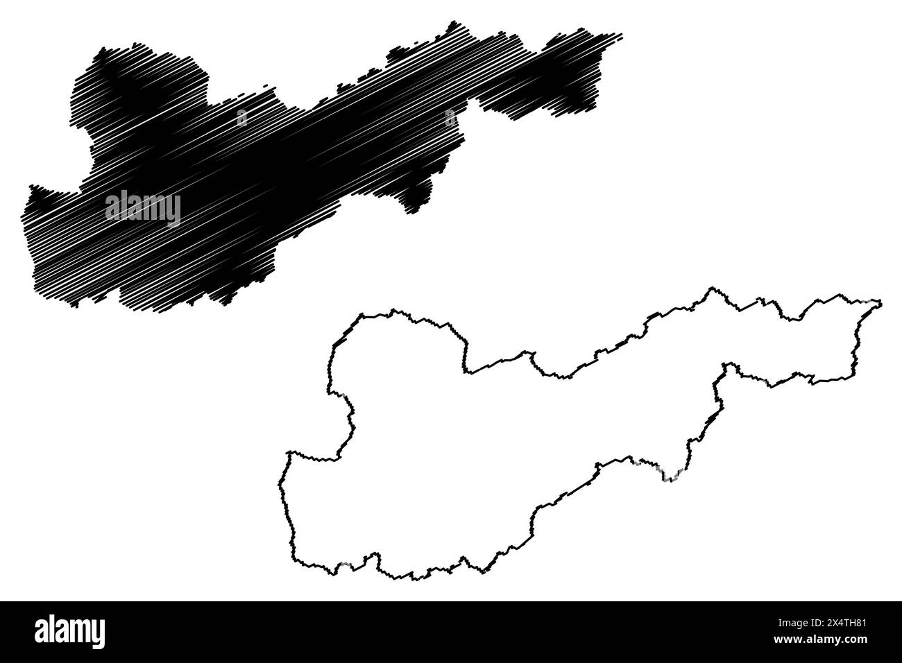 District de Liezen (République d'Autriche ou Österreich, Styrie, Steiermark ou état de Štajerska) carte illustration vectorielle, schéma griffé carte Bezirk Liezen Illustration de Vecteur