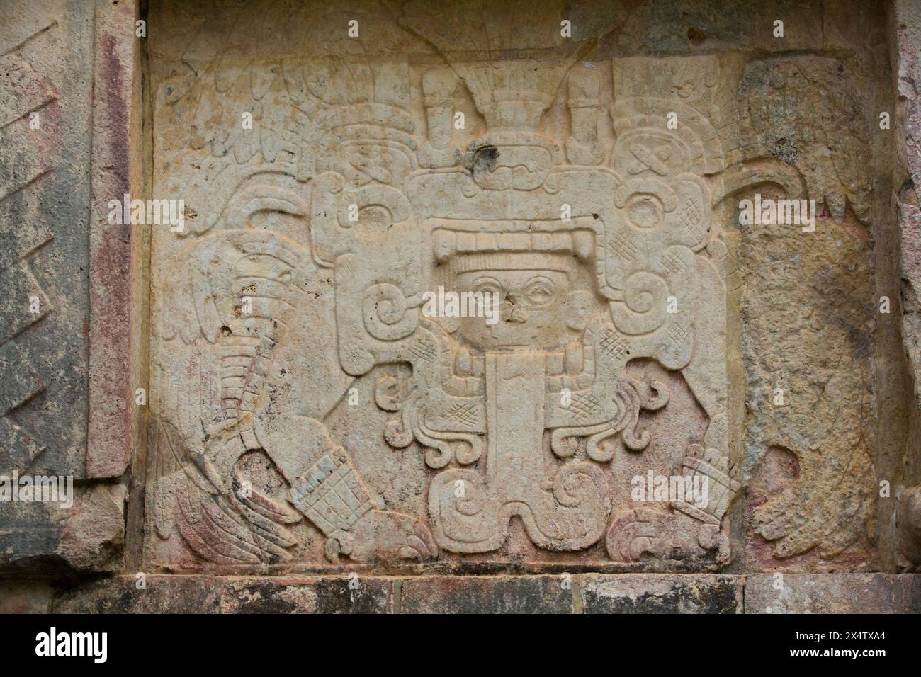 Sculptures, plate-forme de Vénus, Chichen Itza, Site du patrimoine mondial de l'UNESCO, Yucatan, Mexique Banque D'Images