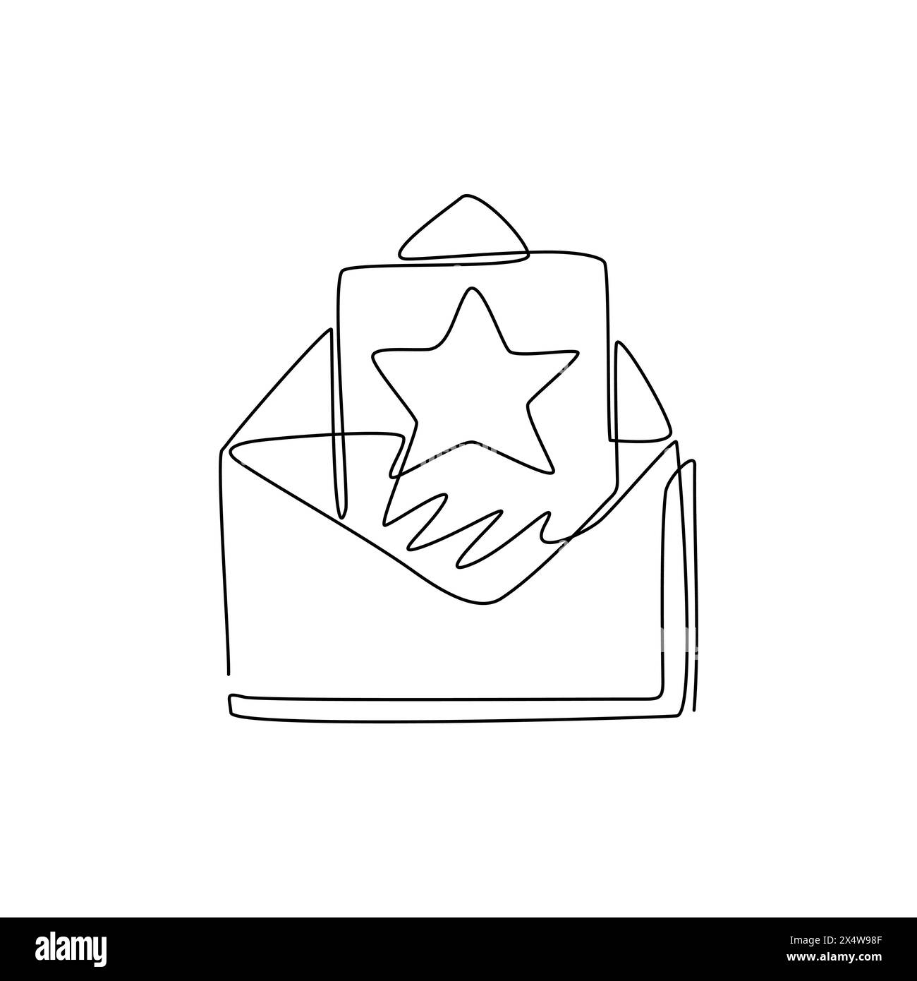 Une seule ligne dessin d'une enveloppe ouverte avec une image en étoile. Lire le message entrant. Décoration pour cartes de vœux, affiches, bannières. Continuou moderne Illustration de Vecteur