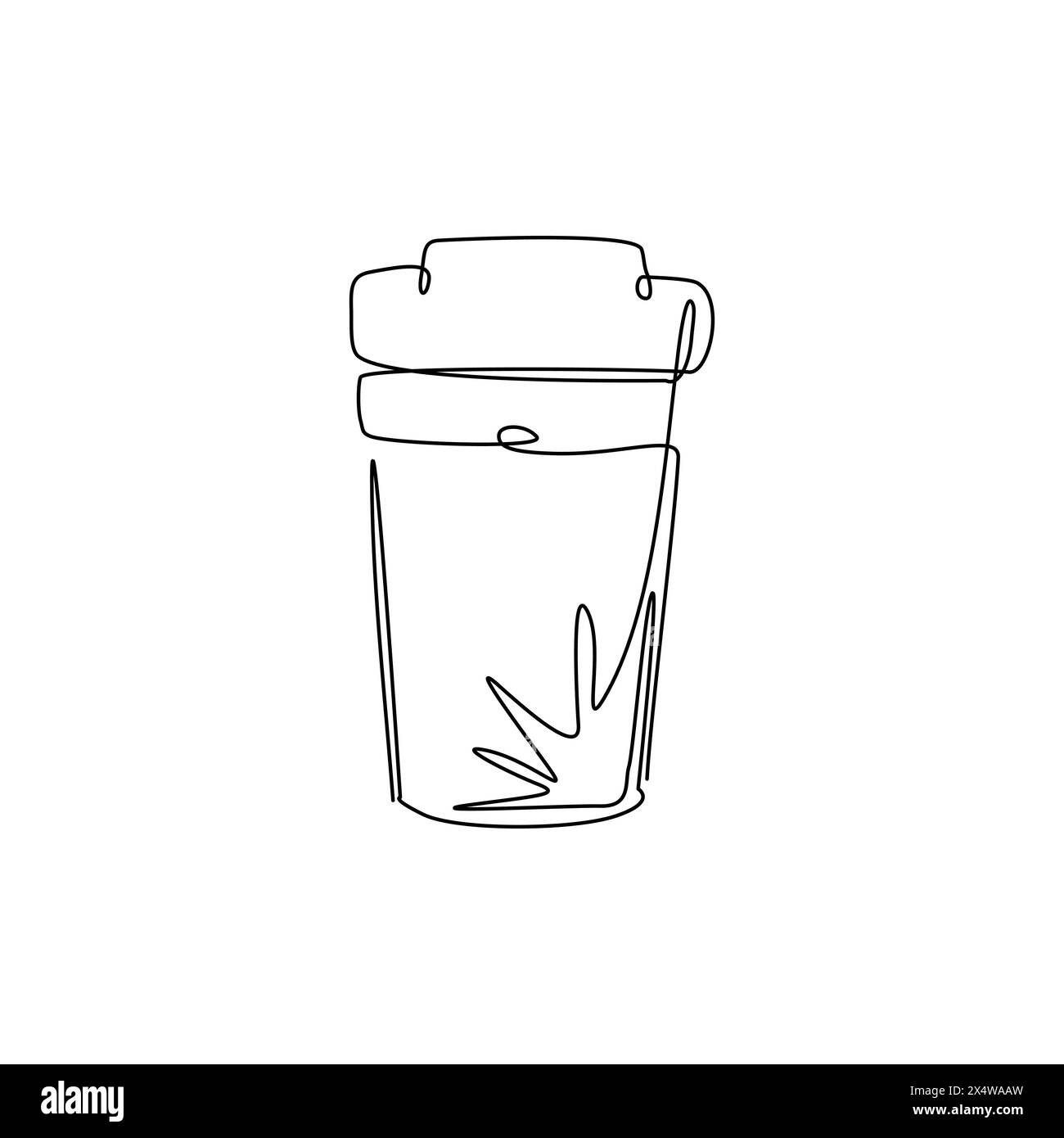 Modèle de tasse de papier de café à dessin de ligne continue simple avec support en carton et couvercle en plastique. Emballage jetable pour café à emporter. Pack artisanal à emporter. Illustration de Vecteur