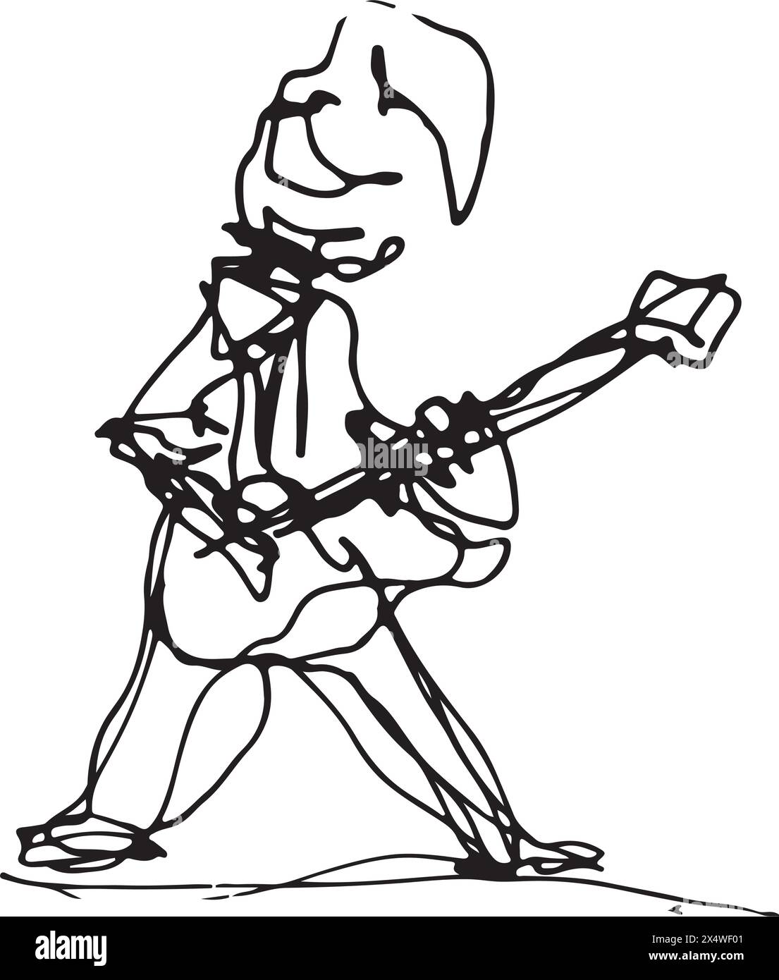 Esquisse abstraite, dessin à la main de Guitar Player Illustration de Vecteur